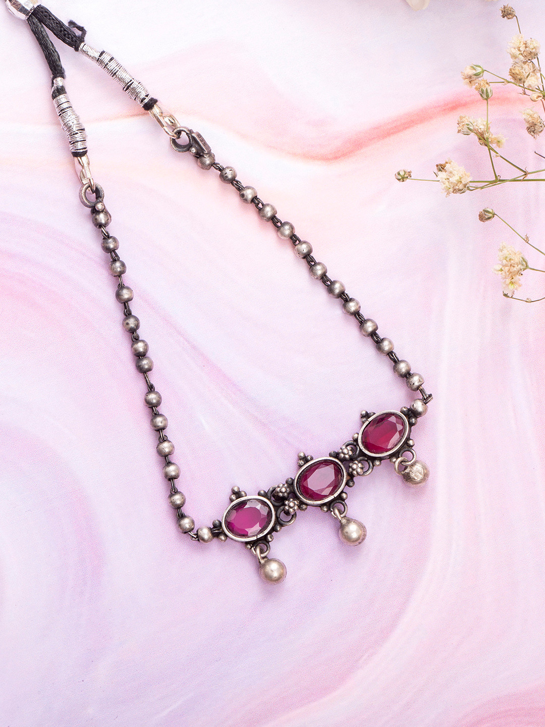 

Zavya Silver-Toned & Pink Sterling Silver-Plated Choker Necklace
