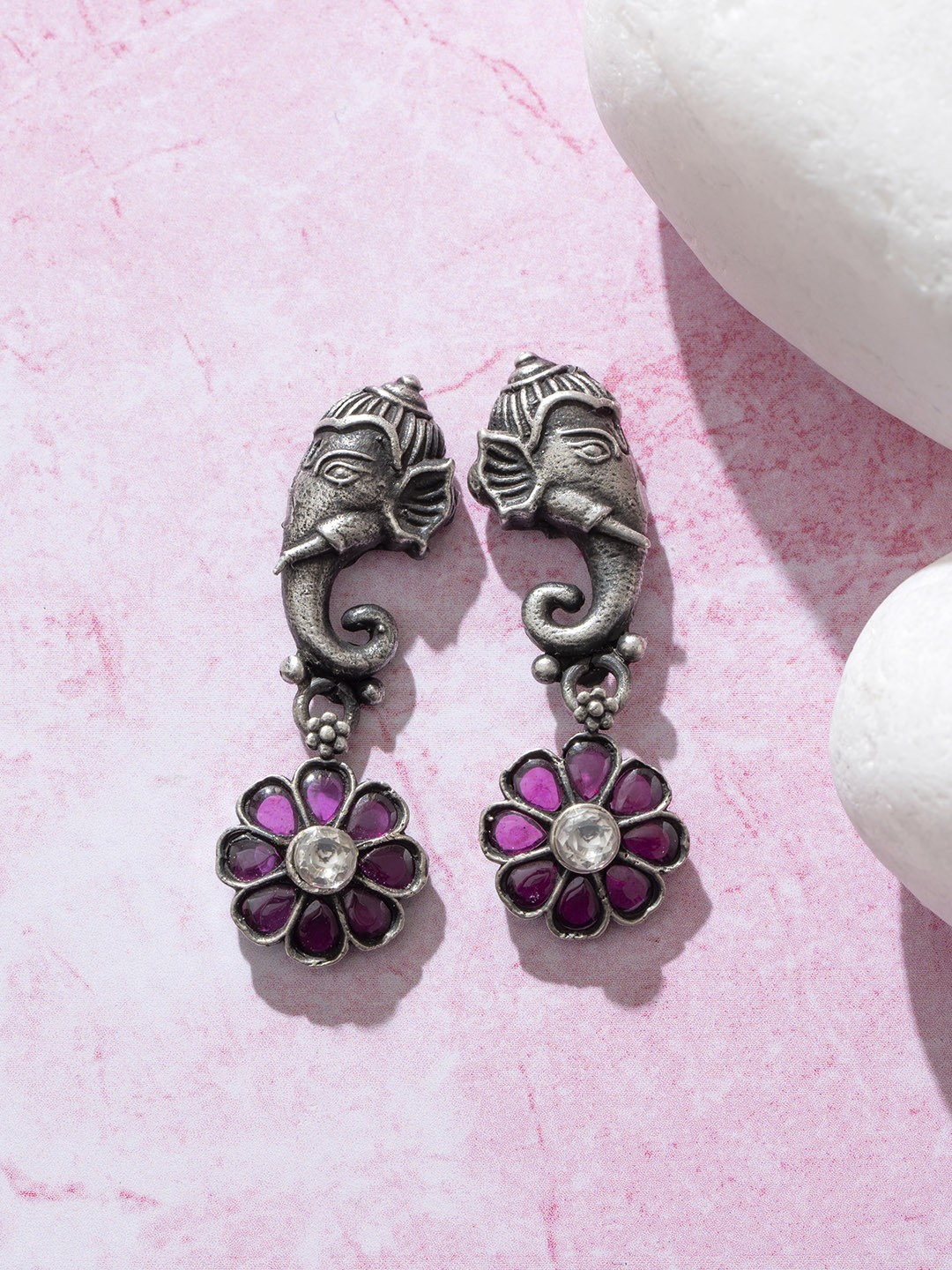 

Zavya Silver-Toned & Pink Animal Shaped Drop Earrings