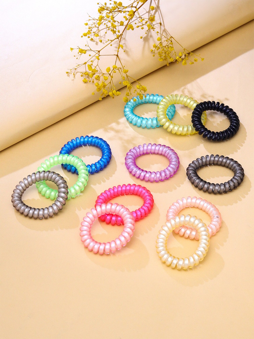 

Yellow Chimes Set of 12 Pcs Multicolor Spiral Elastic Hair Rubber Bands, Pink