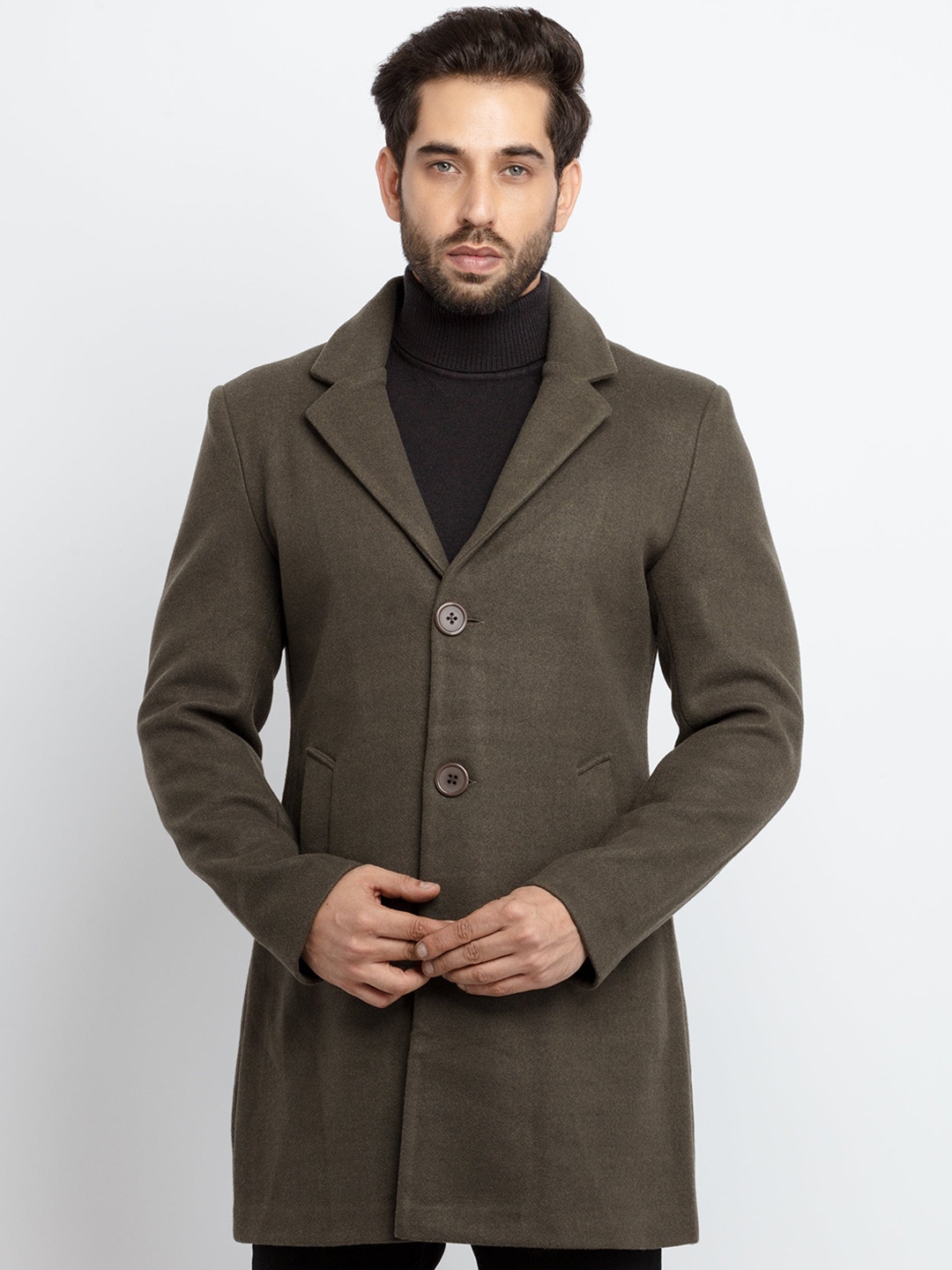 

Status Quo Men Olive Green Longline Tailored Jacket