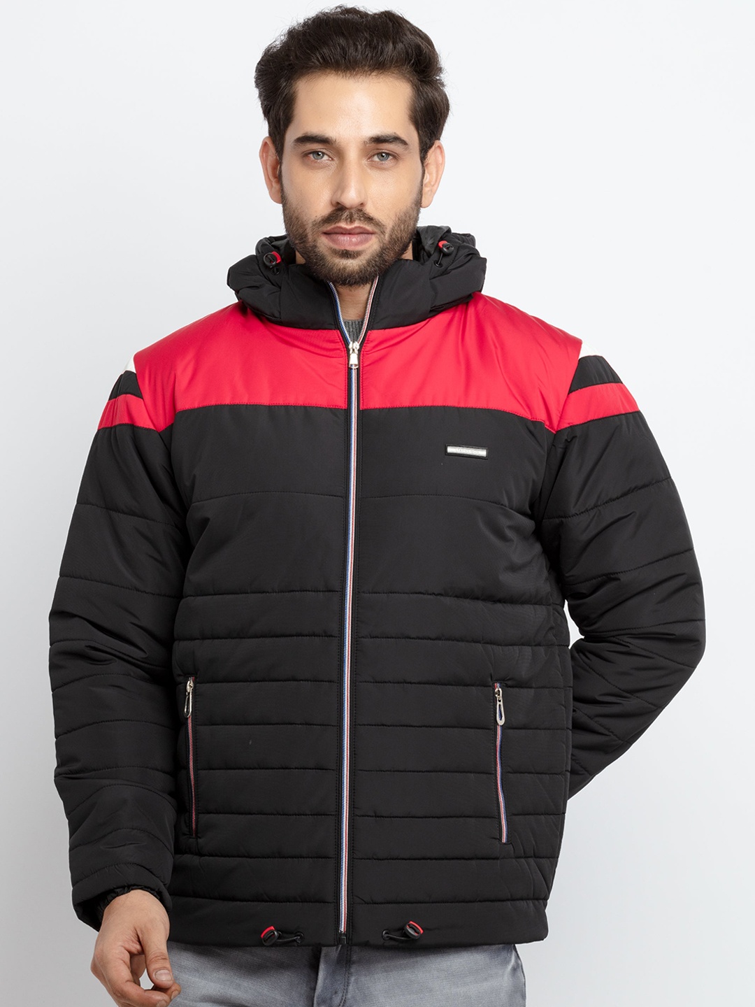 

Status Quo Men Black & Red Colourblocked Padded Jacket