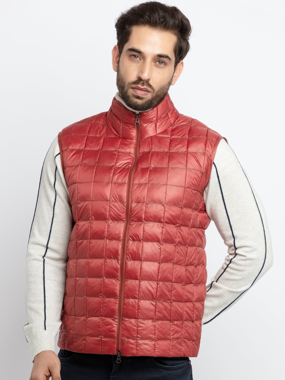 

Status Quo Men Rust Geometric Quilted Jacket