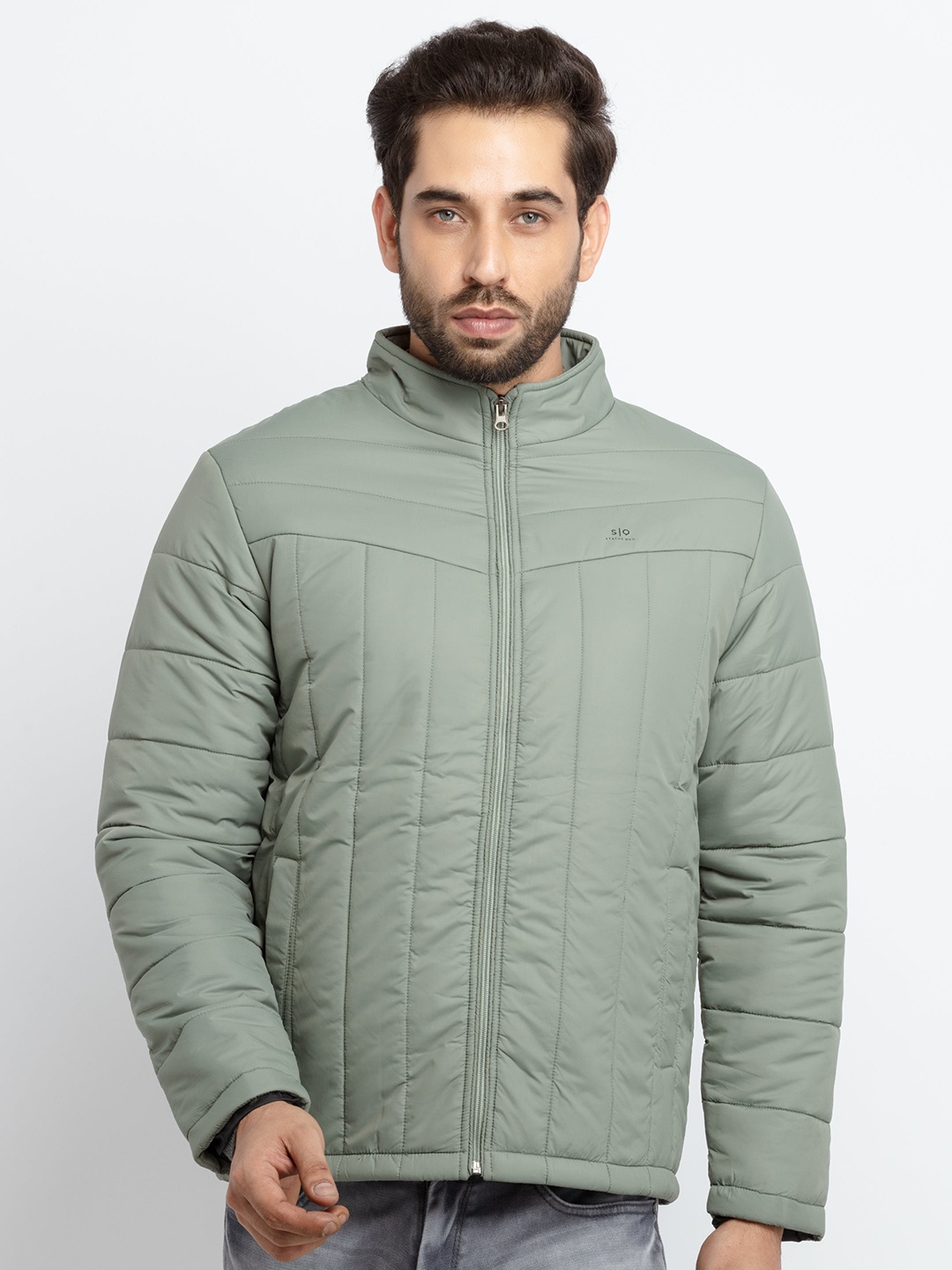 

Status Quo Men Green Solid Mock Collar Padded Jacket