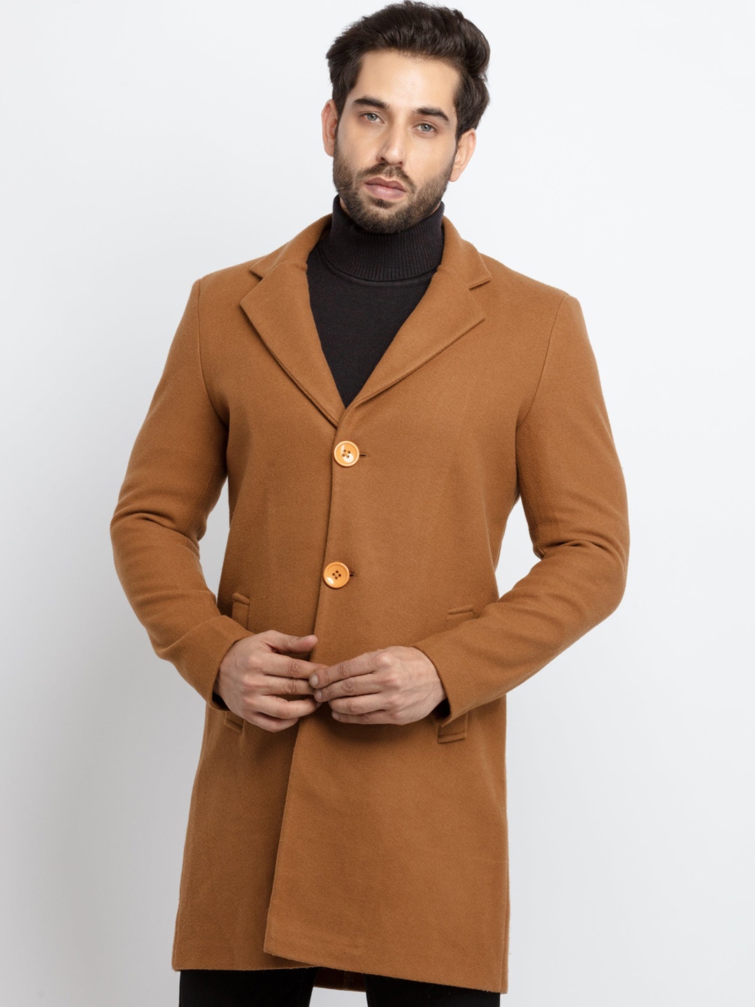 

Status Quo Men Tan Longline Polyester Tailored Jacket