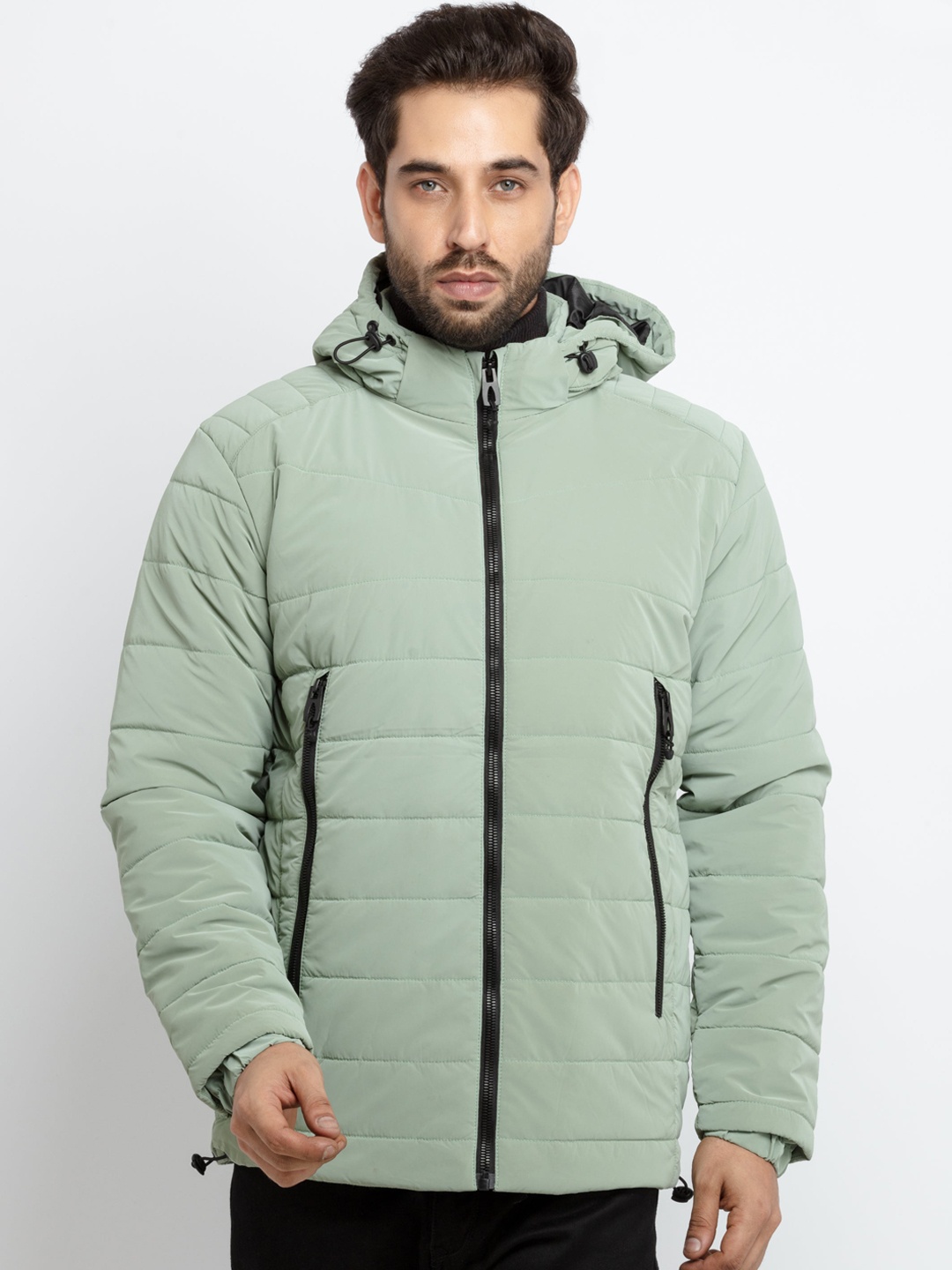 

Status Quo Men Green Solid Hooded Puffer Jacket