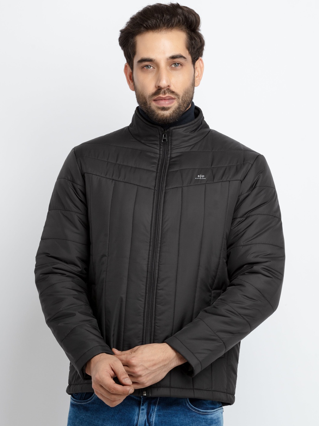 

Status Quo Men Black Mock Neck Long Sleeves Padded Jacket