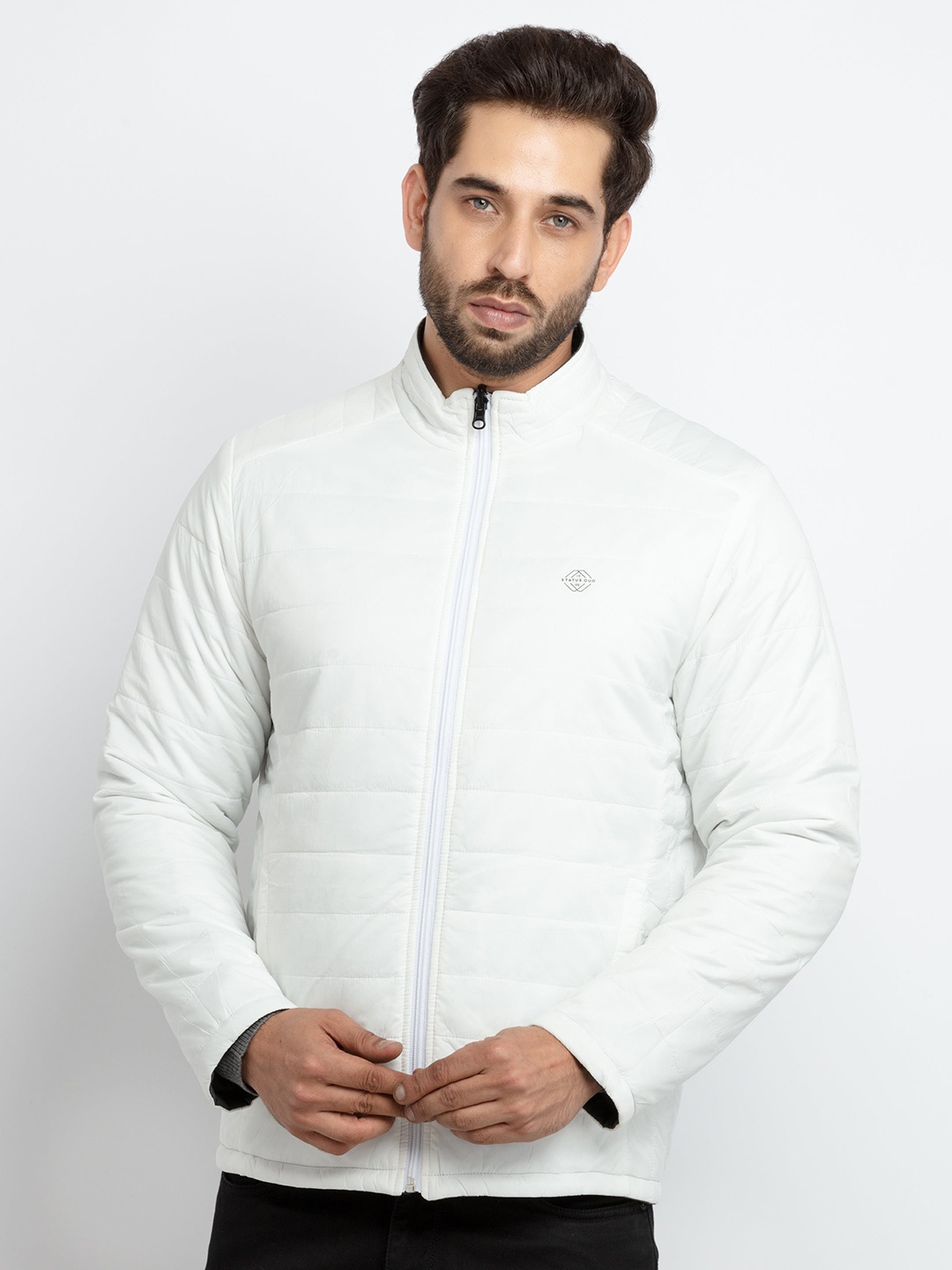 

Status Quo Plus Size Men White & Green Reversible Quilted Jacket