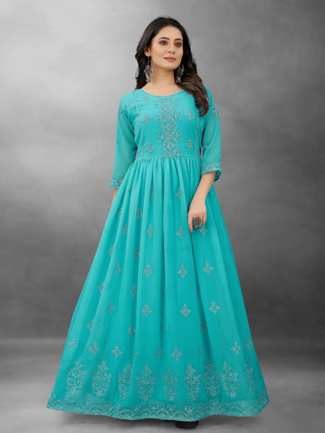 

APNISHA Blue Ethnic Motifs Georgette Ethnic Maxi Dress