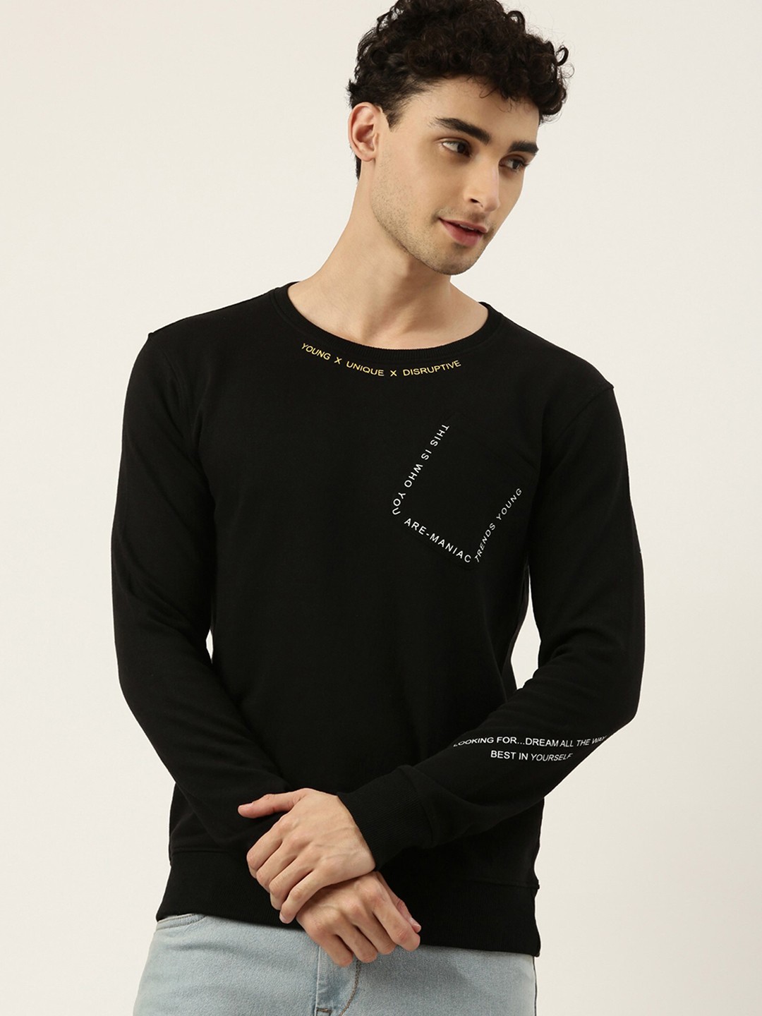 

Maniac Men Black Typography Printed Cotton Sweatshirt