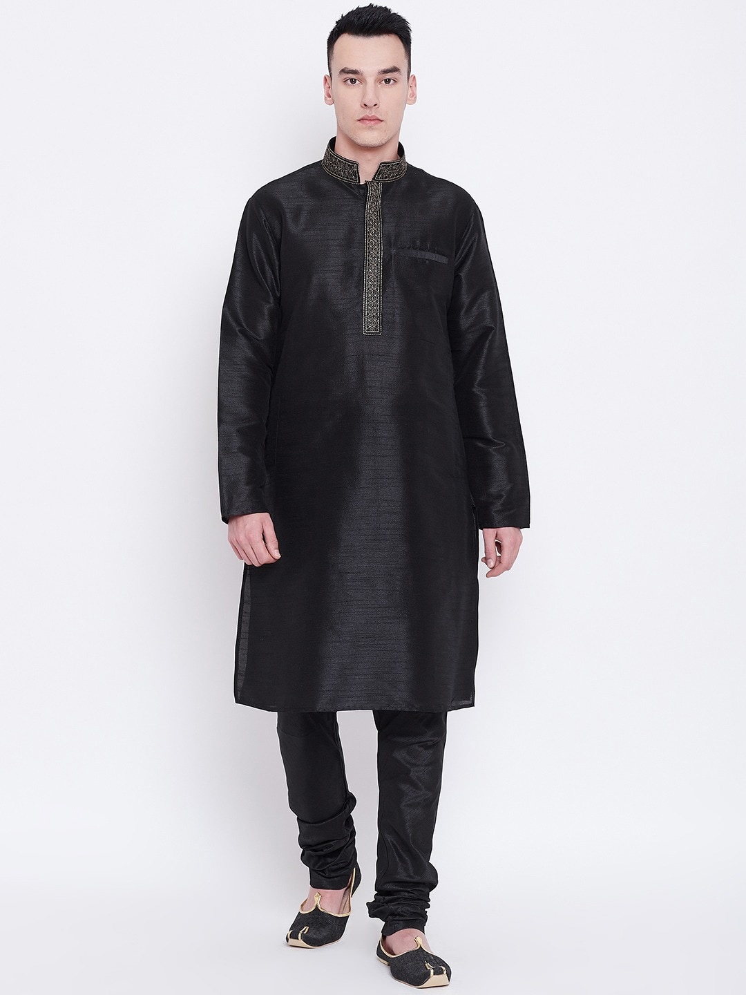 

SG LEMAN Men Raw Silk Kurta with Churidar, Black