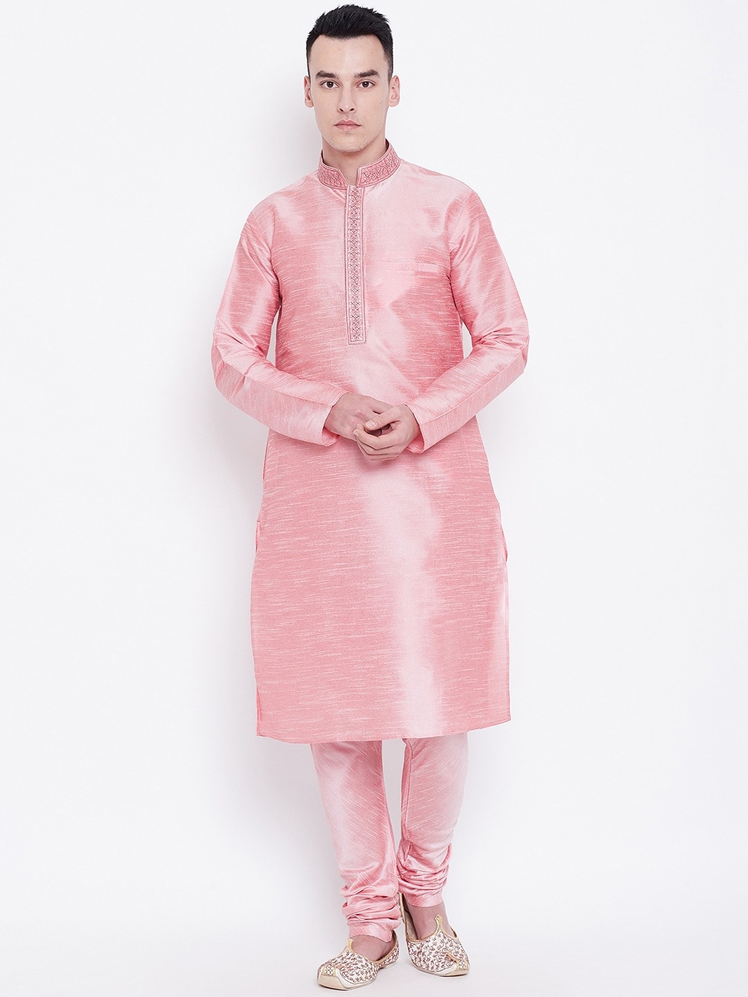 

SG LEMAN Men Peach-Coloured Raw Silk Kurta with Pyjamas