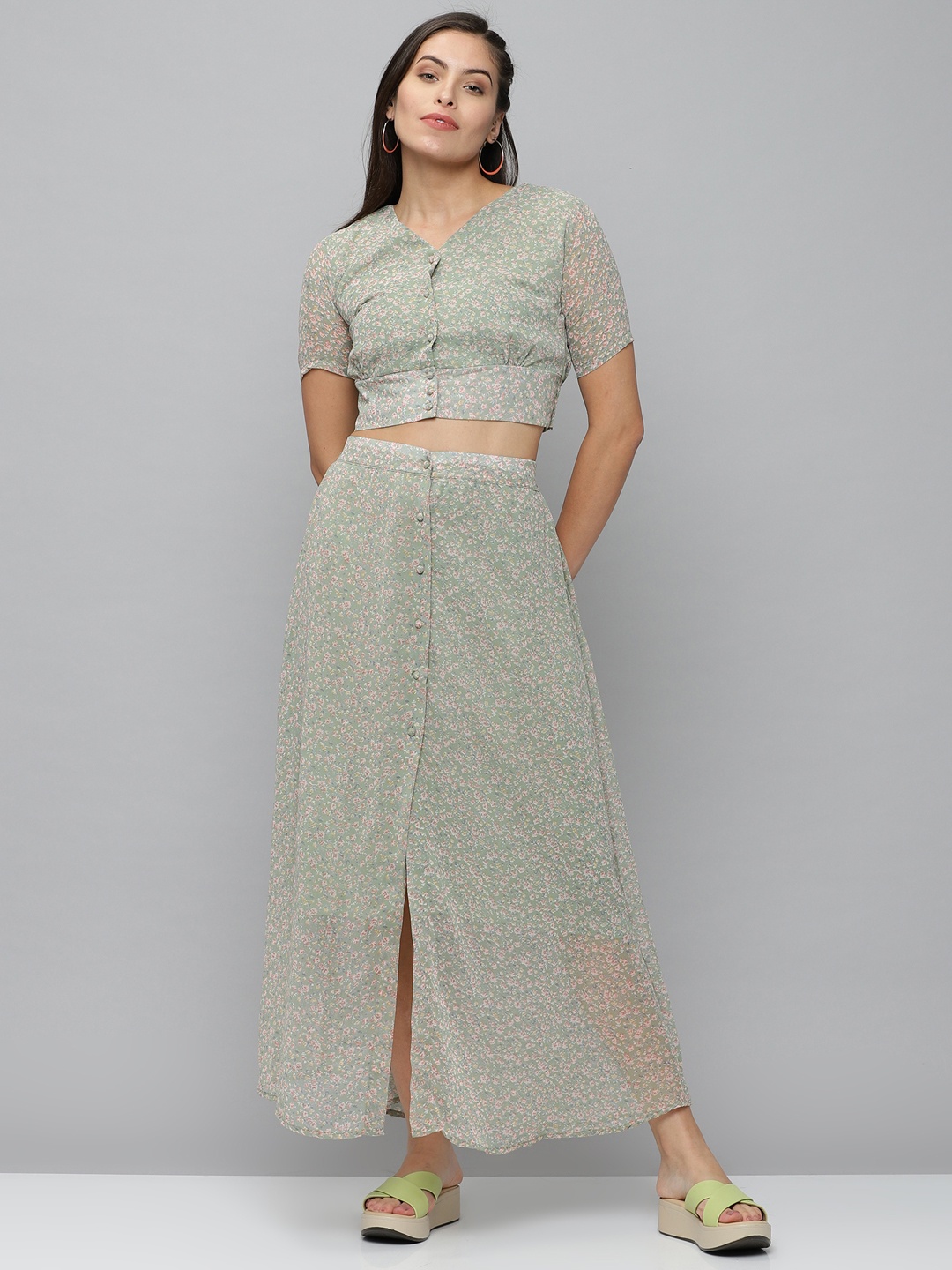 

SHOWOFF Women Green Floral Printed Co-Ords Set