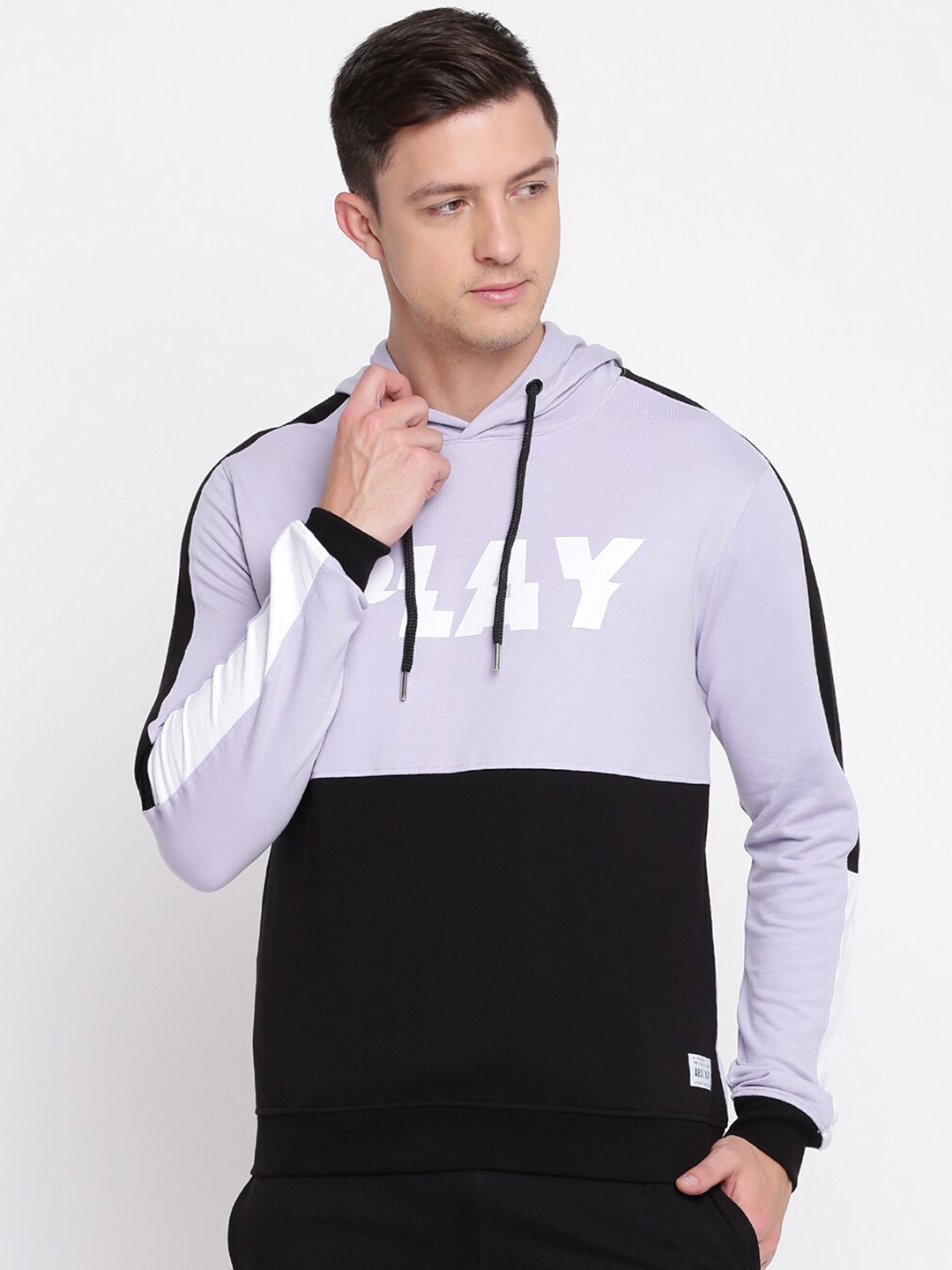 

abof Men Lavender Colourblocked Hooded Sweatshirt