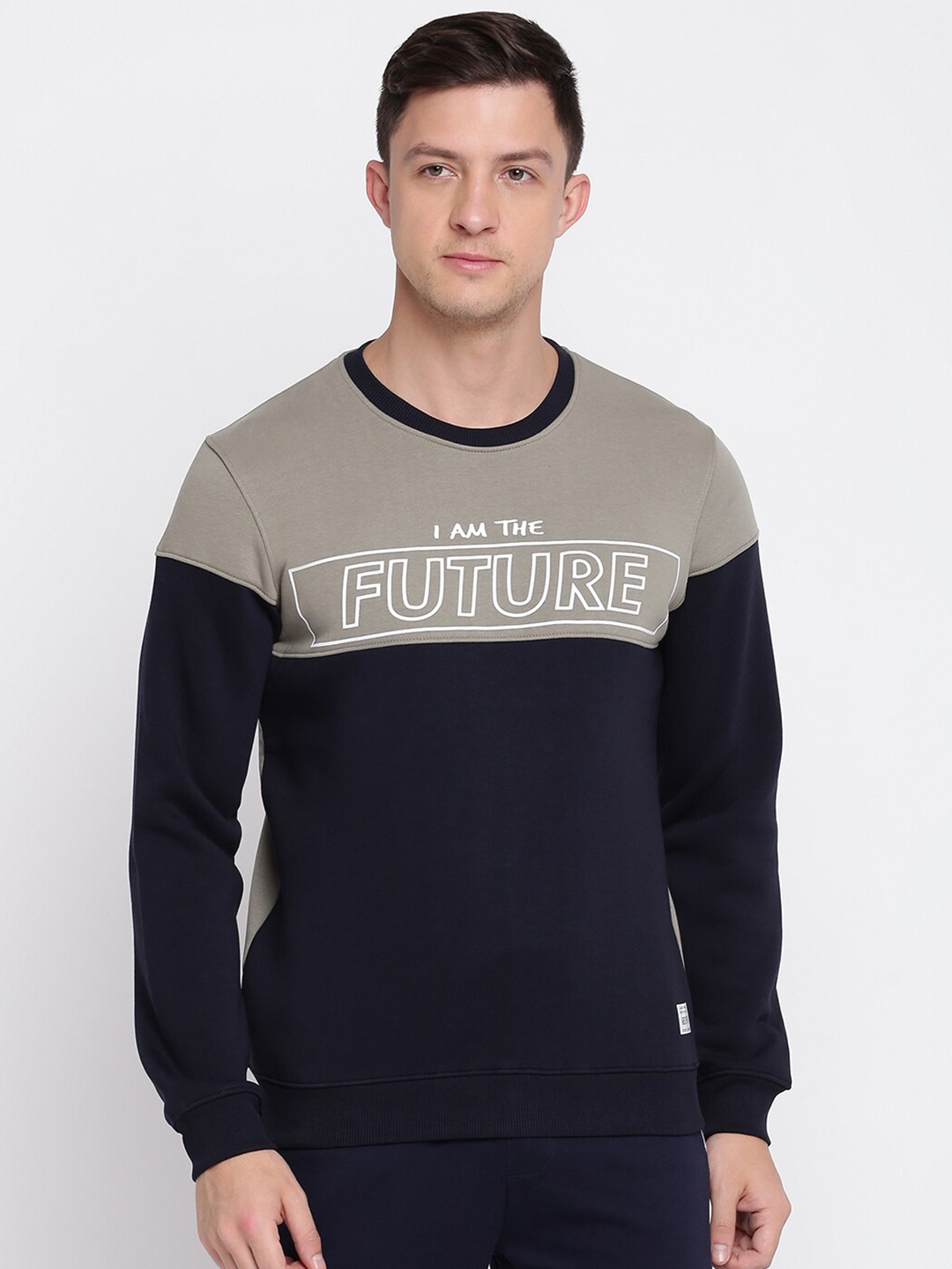

abof Men Navy Blue Typography Printed Sweatshirt