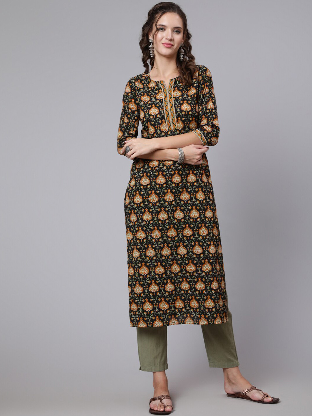 

Nayo Women Black Ethnic Motifs Printed Kurta