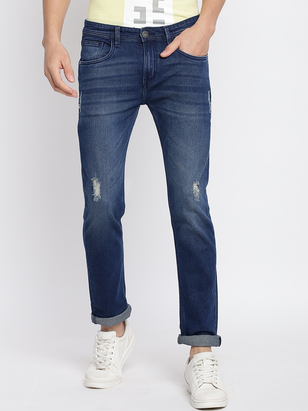 

abof Men Blue Low Distress Light Fade Stretchable Jeans
