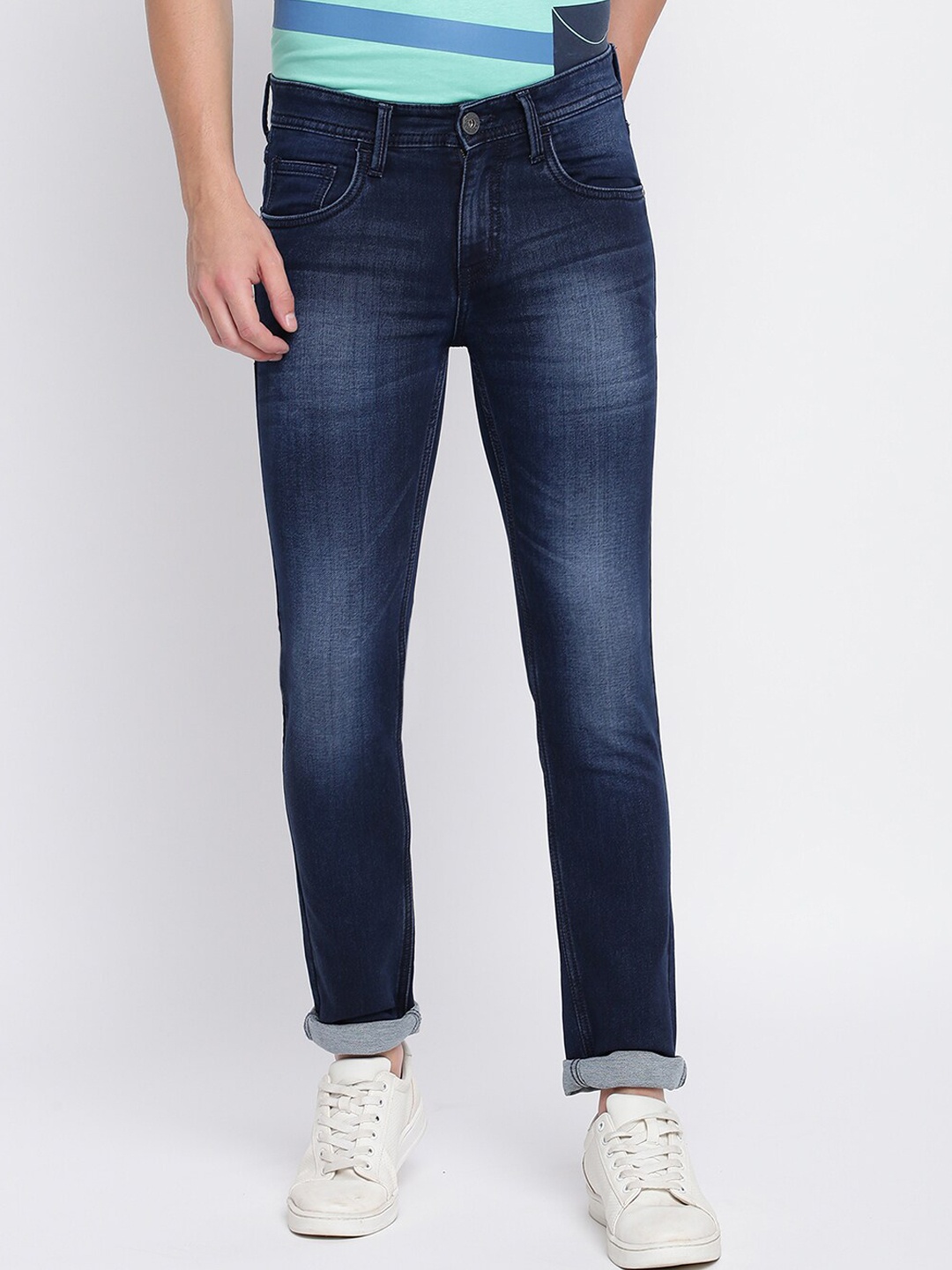 

abof Men Navy Blue Slim Fit Light Fade Stretchable Jeans
