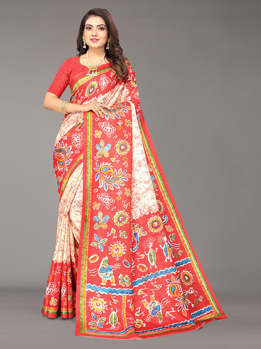 

KALINI White & Blue Ethnic Motifs Art Silk Saree