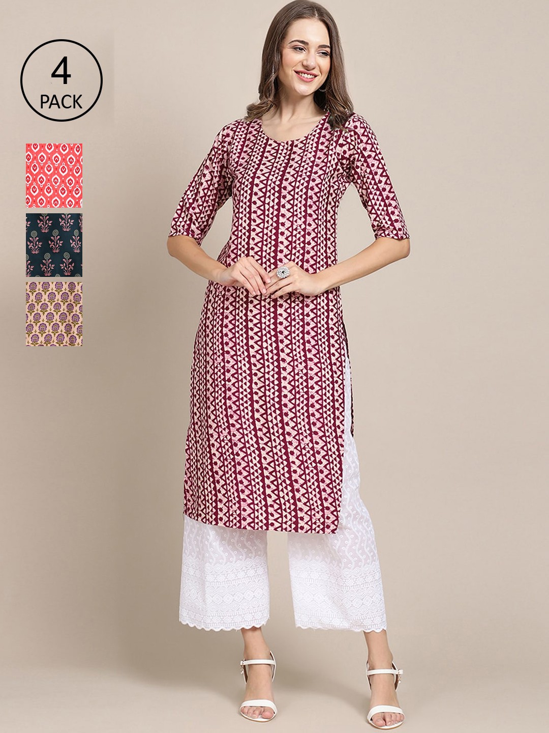 

Ethnic basket Women Multicoloured Floral Printed Block Print Crepe Kurta, Multi