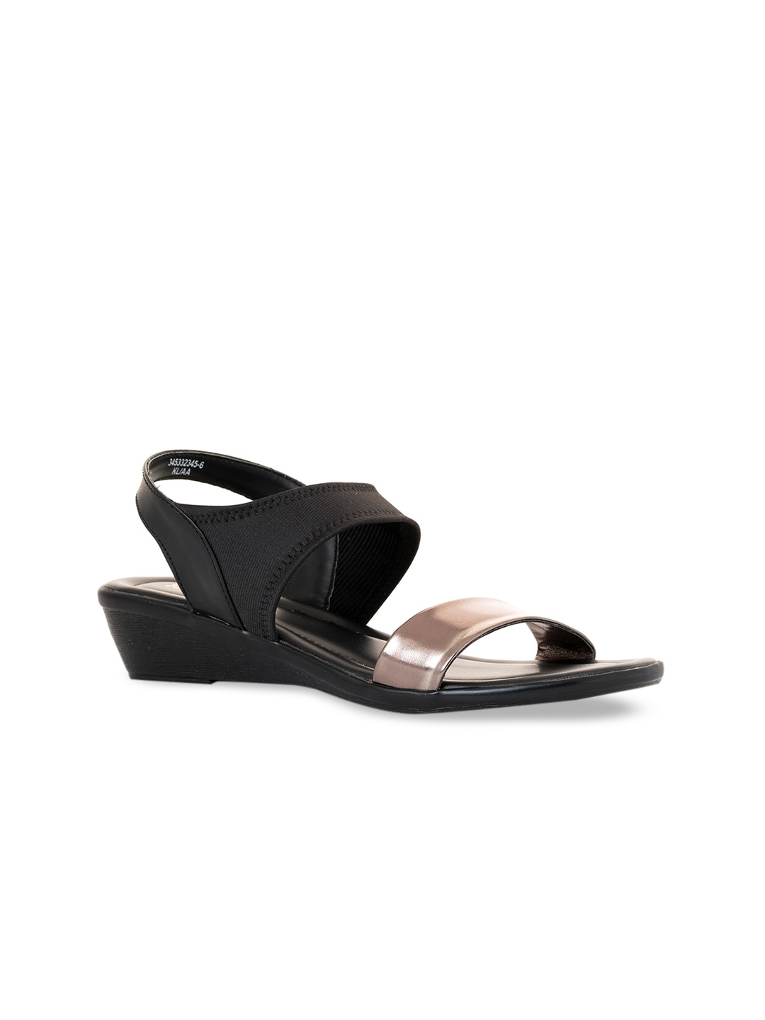

Khadims Black & Copper-Toned Solid Wedge Sandals