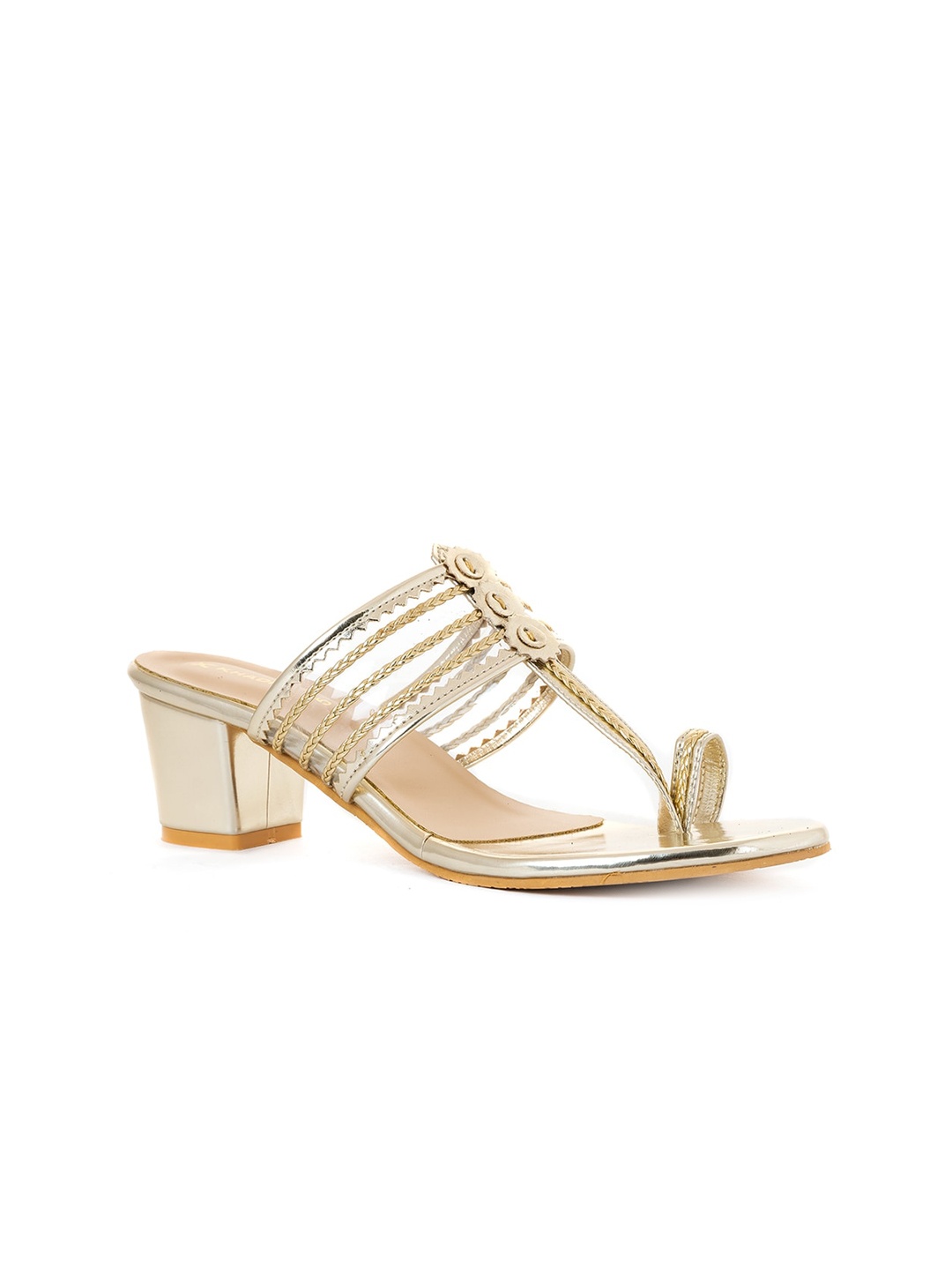 

Khadims Women Gold-Toned & Silver-Toned Block Sandals