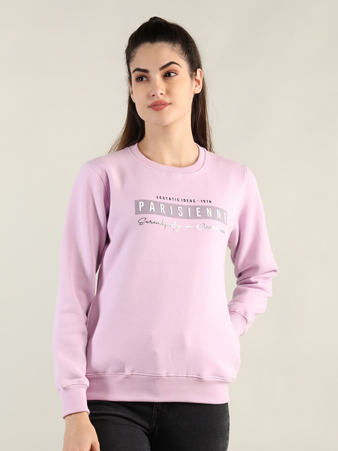 

PROTEX Women Purple Printed Cotton Sweatshirt