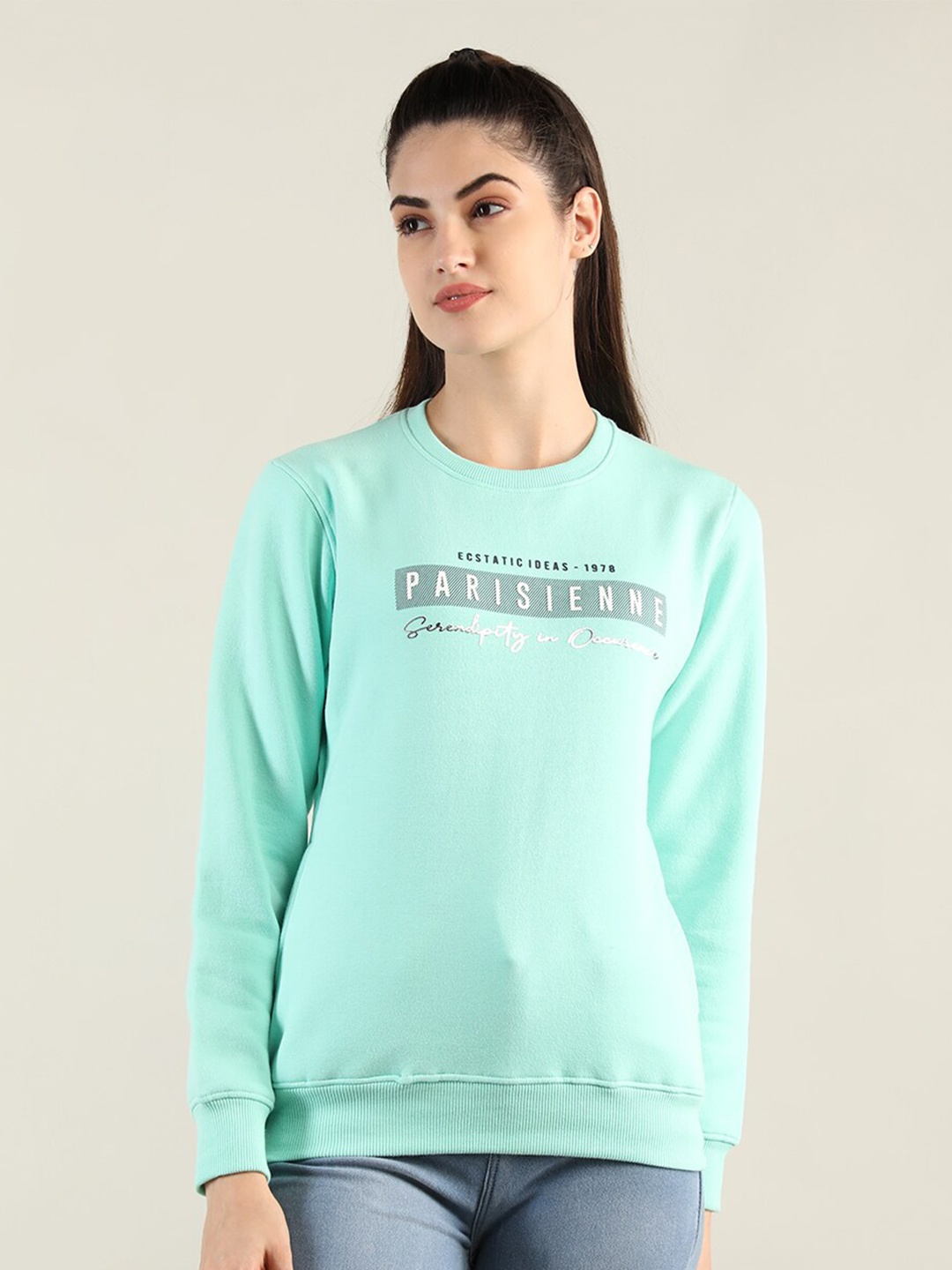

PROTEX Women Green Printed Cotton Sweatshirt