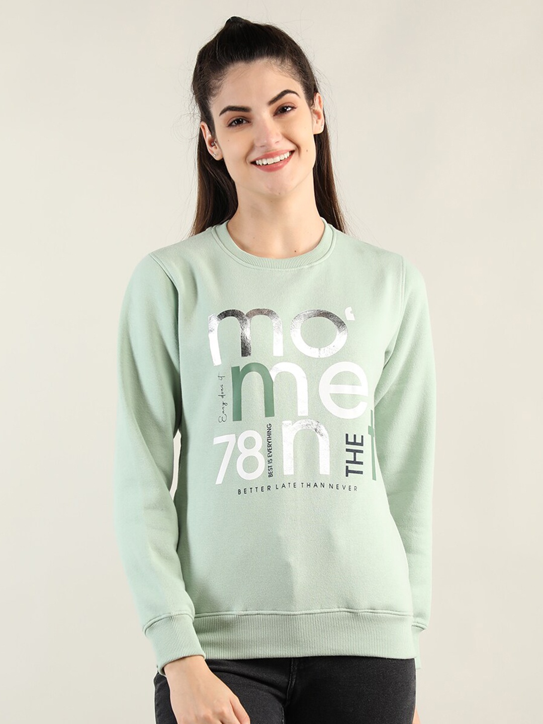 

PROTEX Women Green Printed Cotton Sweatshirt