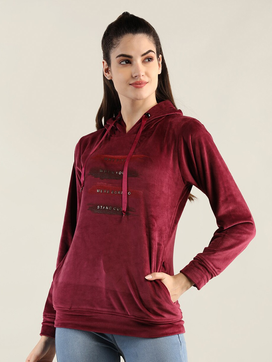 

PROTEX Women Maroon Hooded Sweatshirt