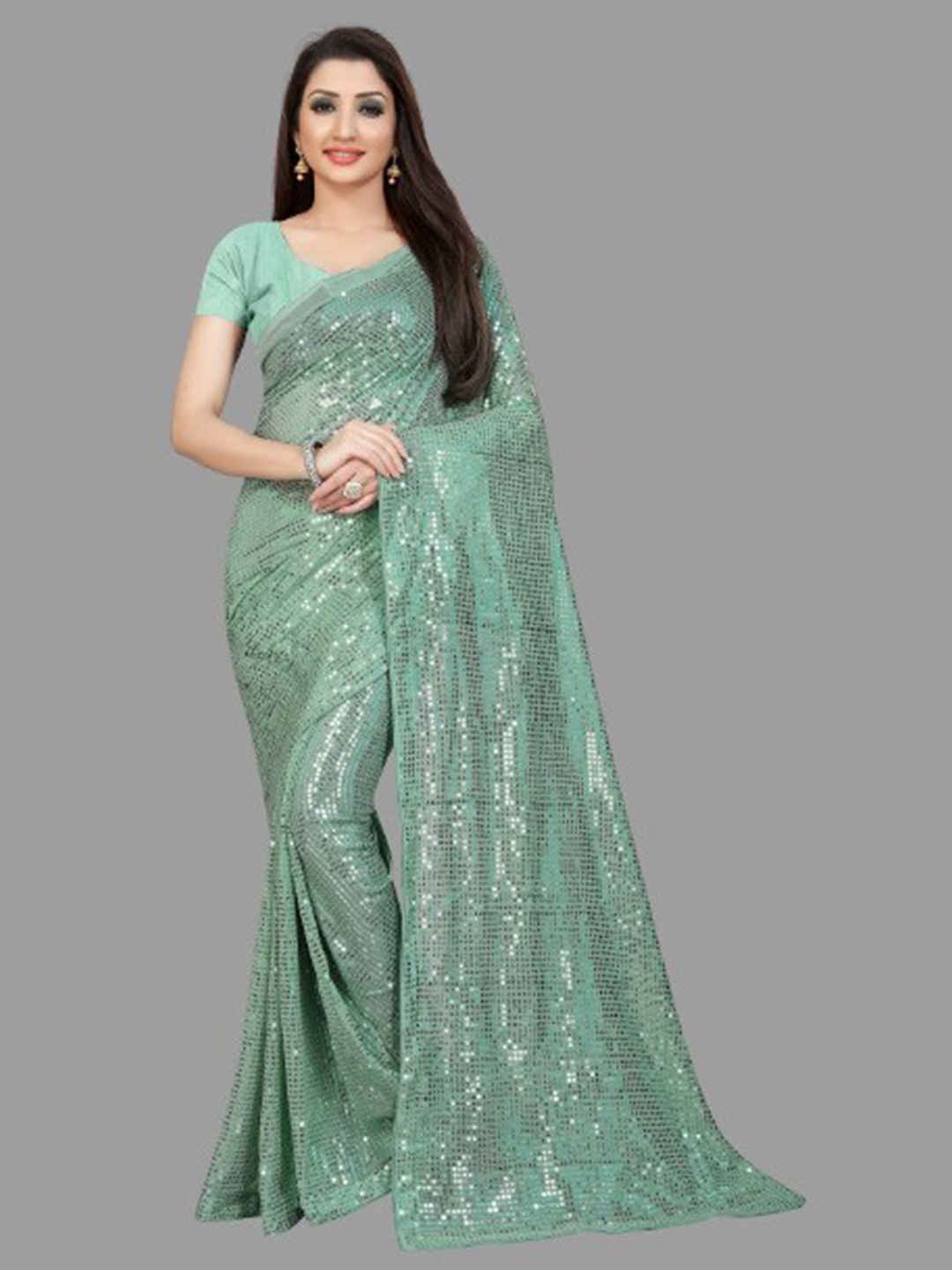 

CLEMIRA Sea Green Embellished Sequinned Saree