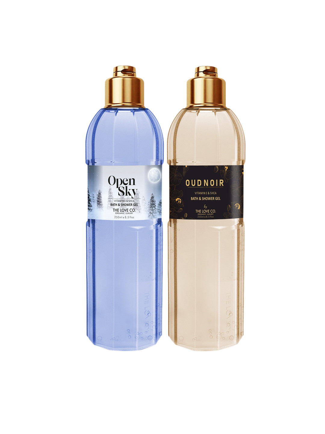 

THE LOVE CO. Set of 2 Bath & Shower Gel - Open Sky + Oudnoir - 250ml each, Blue