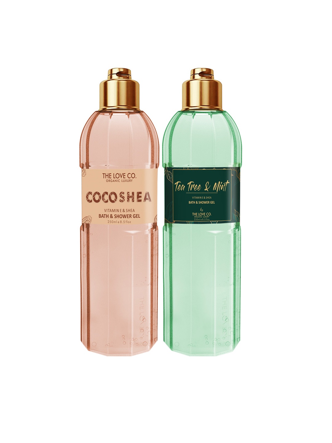 

THE LOVE CO. Set of 2 Bath & Shower Gel - CocoShea + Tea Tree & Mint - 250ml each, Brown