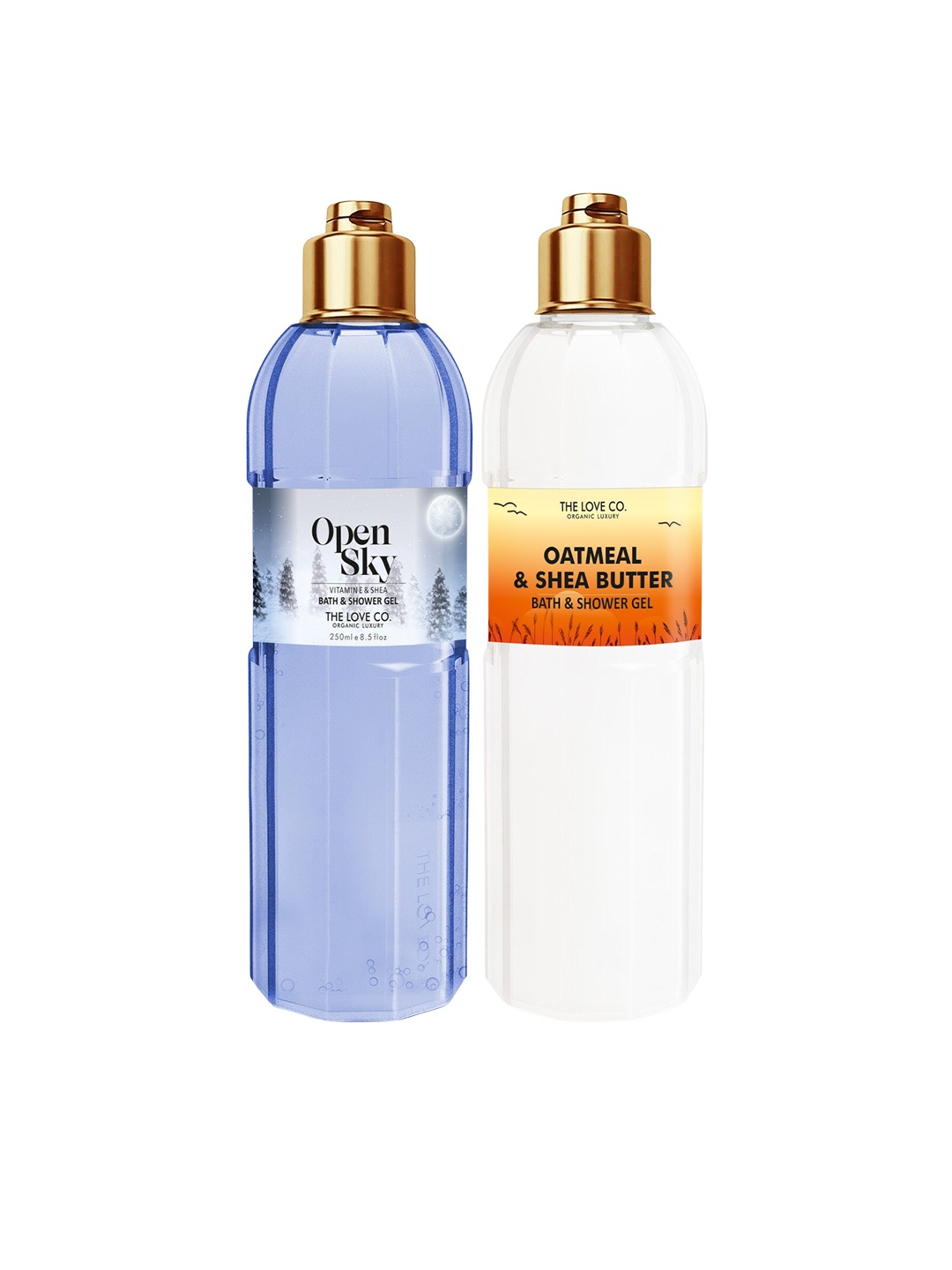 

THE LOVE CO. Set of 2 Bath & Shower Gel - Open Sky + Oatmeal & Shea Butter - 250ml each, Blue