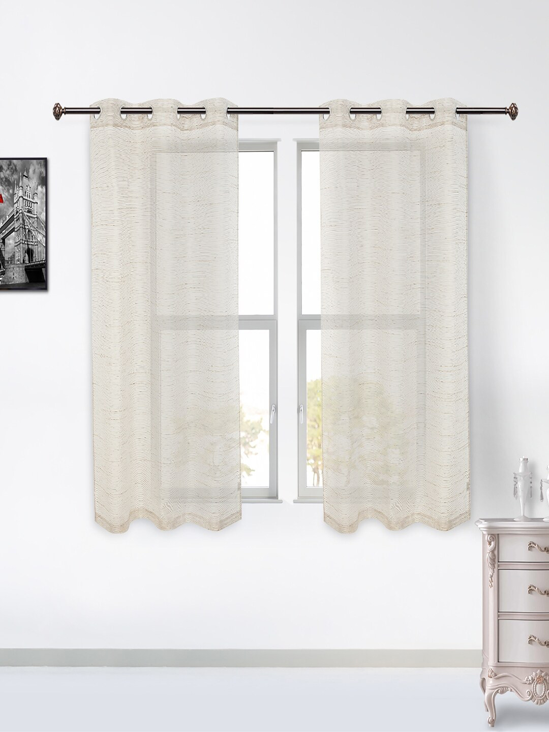 

HomeTown Set of 2 Gold-Toned & Grey Sheer Window Curtain