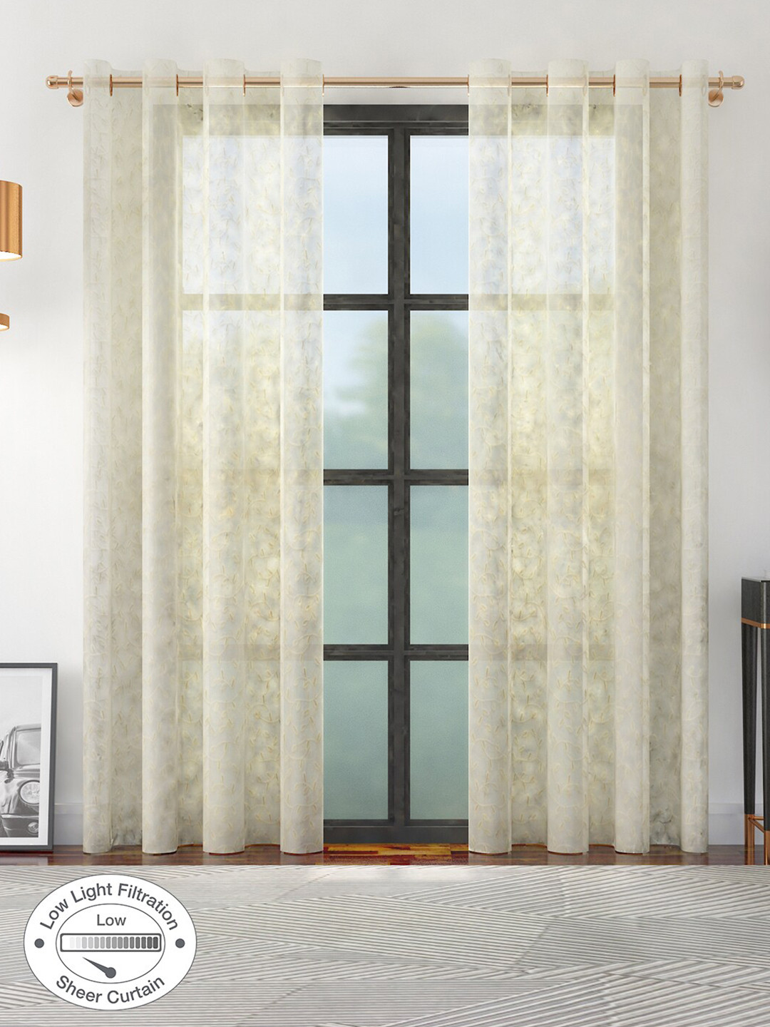 

HomeTown Set of 2 Off White Embroidered Sheer Door Curtain
