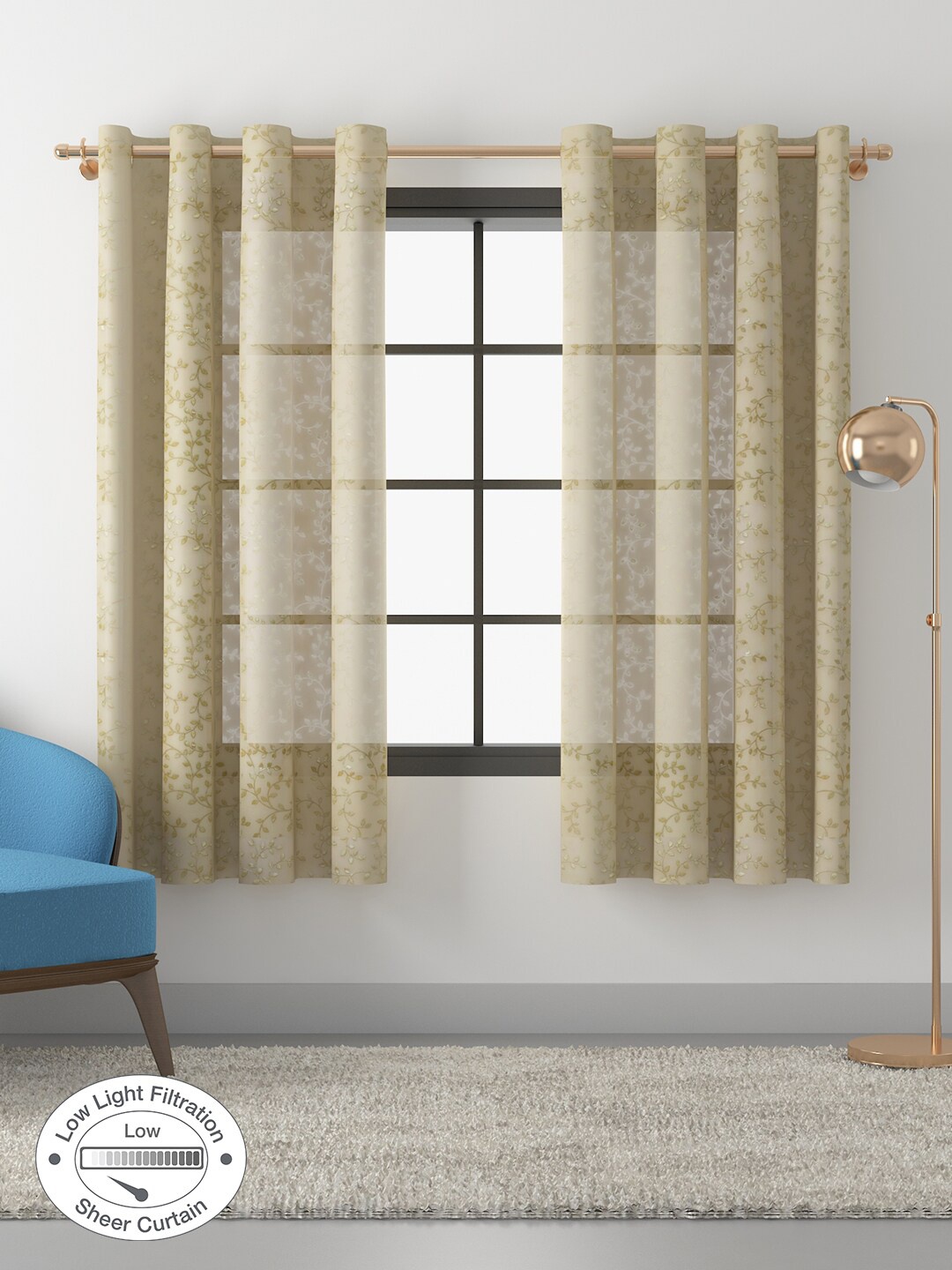 

HomeTown Set of 2 Pink & Gold-Toned Embellished Sheer Window Curtain