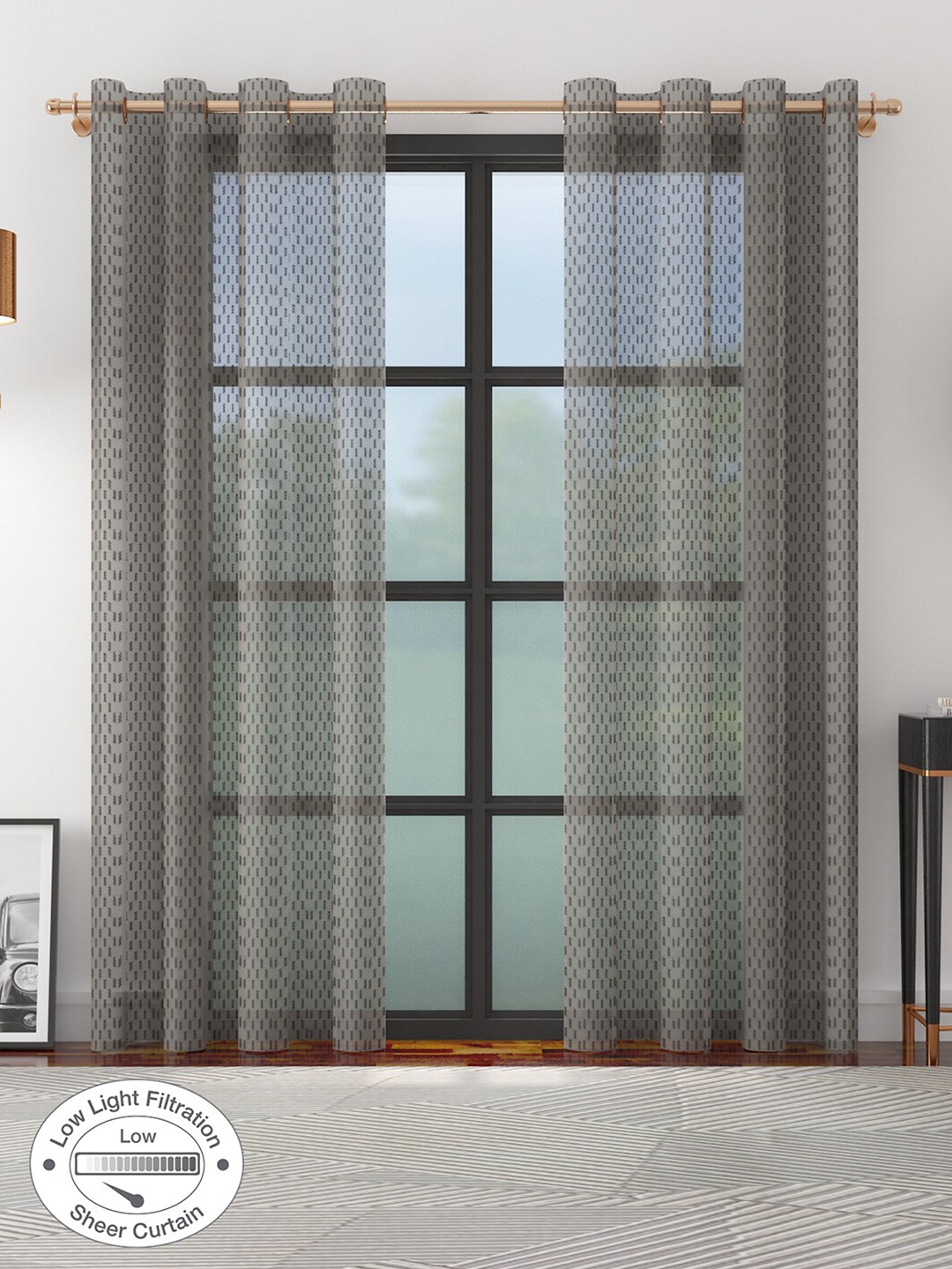 

HomeTown Set of 2 Charcoal & Black Embroidered Sheer Door Curtain
