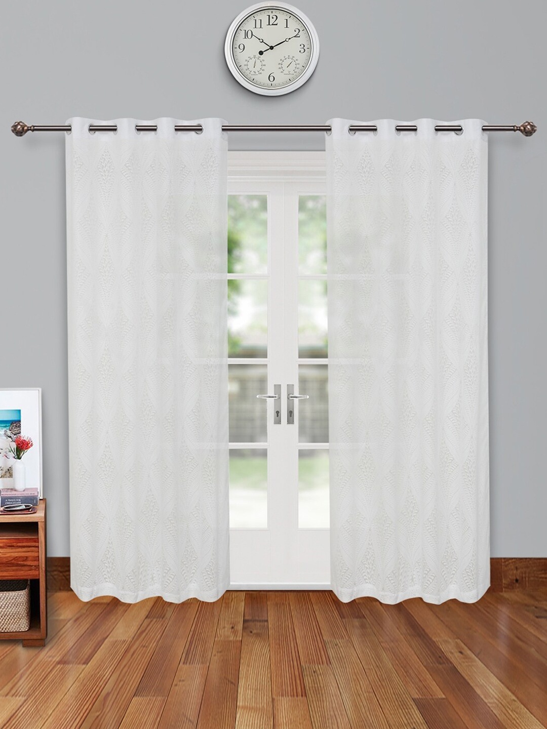 

HomeTown Set of 2 Off White Floral Sheer Door Curtain