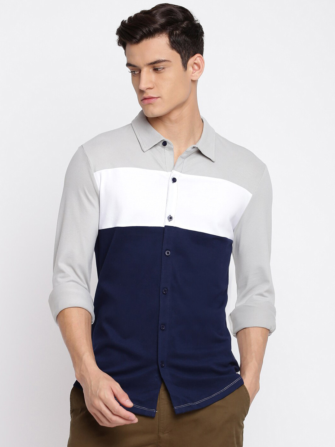 

abof Men Blue Colourblocked Cotton Casual Shirt