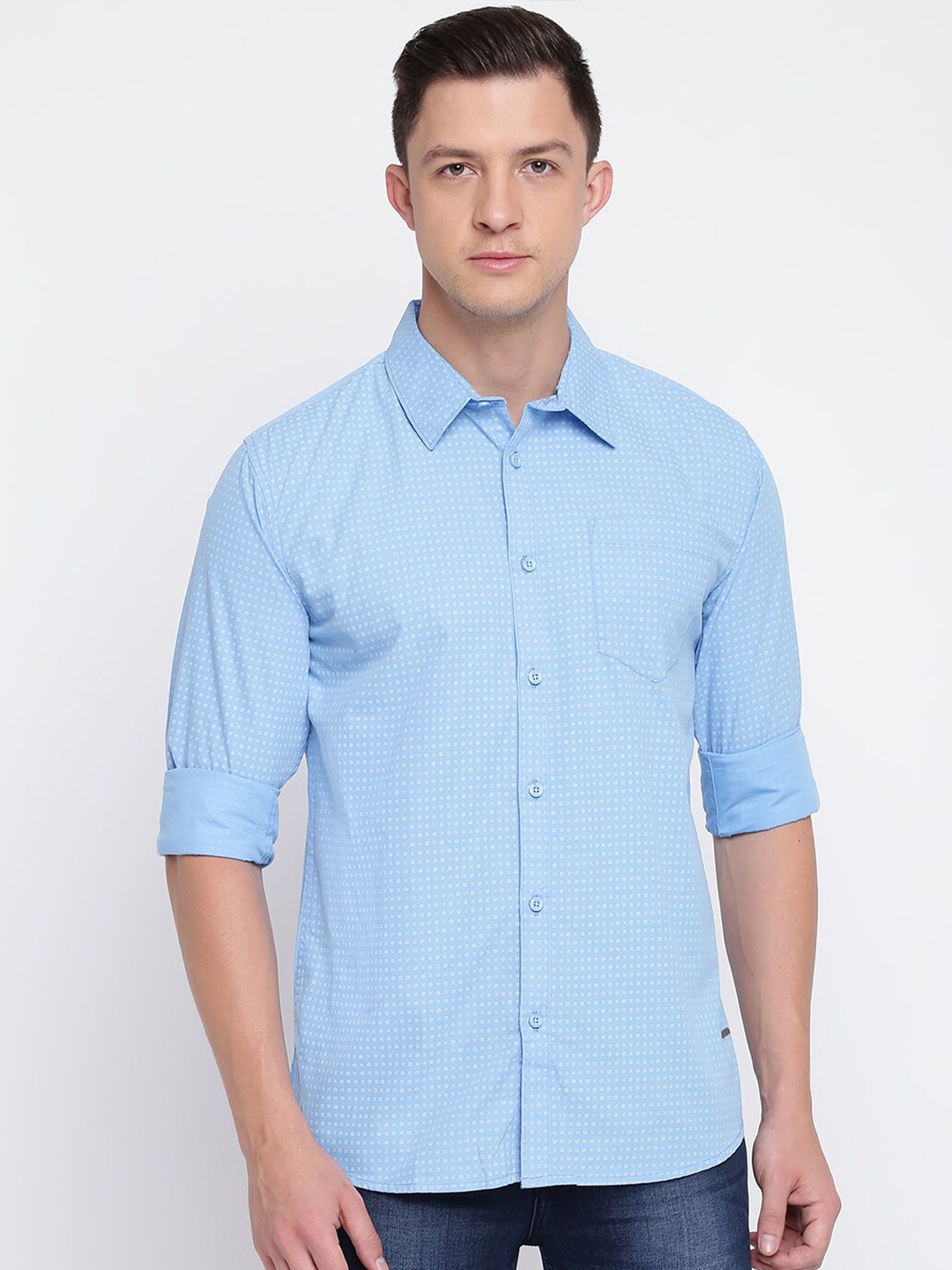 

abof Men Blue Slim Fit Printed Casual Shirt