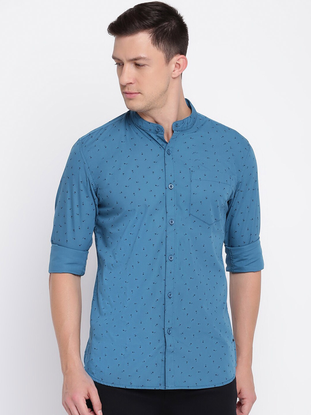 

abof Men Teal Slim Fit Printed Casual Shirt