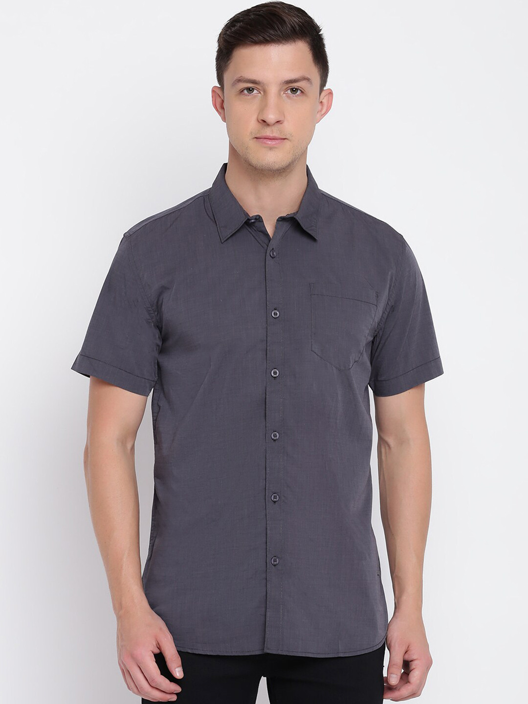 

abof Men Grey Slim Fit Cotton Casual Shirt