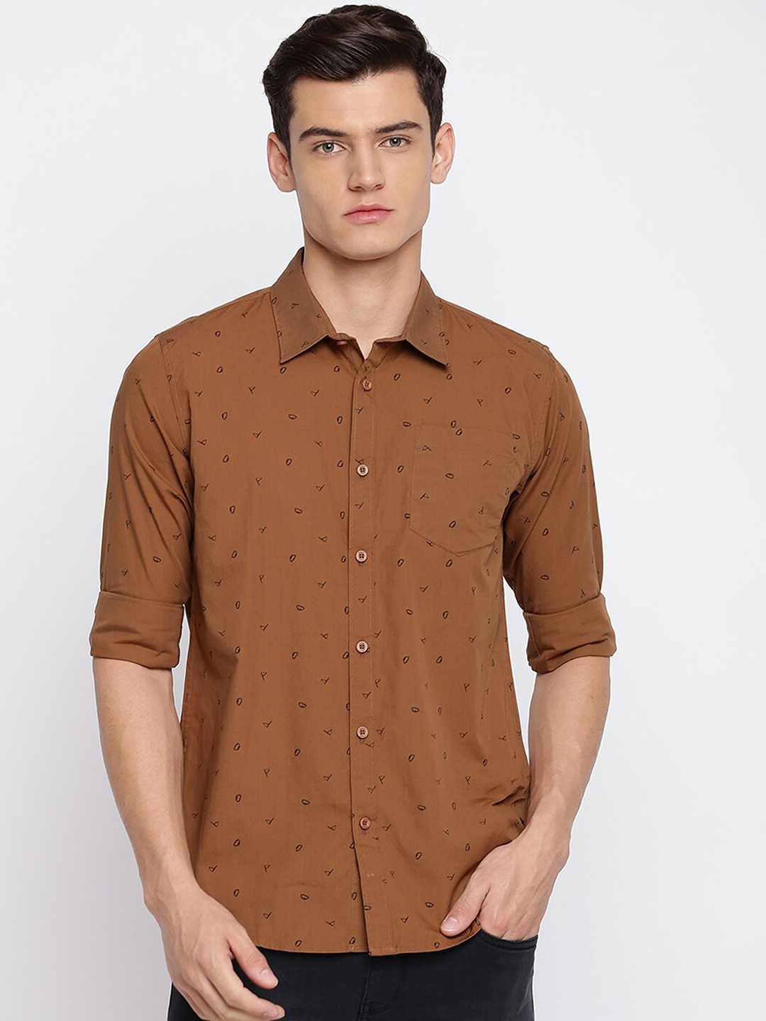 

abof Men Brown Slim Fit Printed Casual Shirt