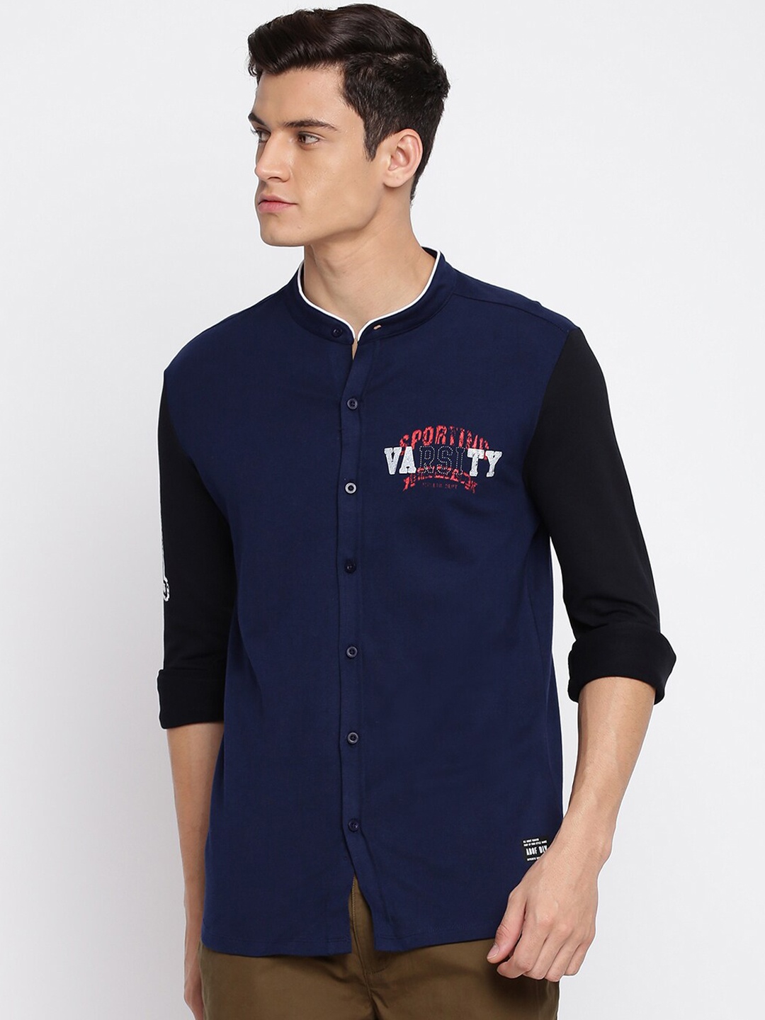 

abof Men Navy Blue Printed Casual Shirt