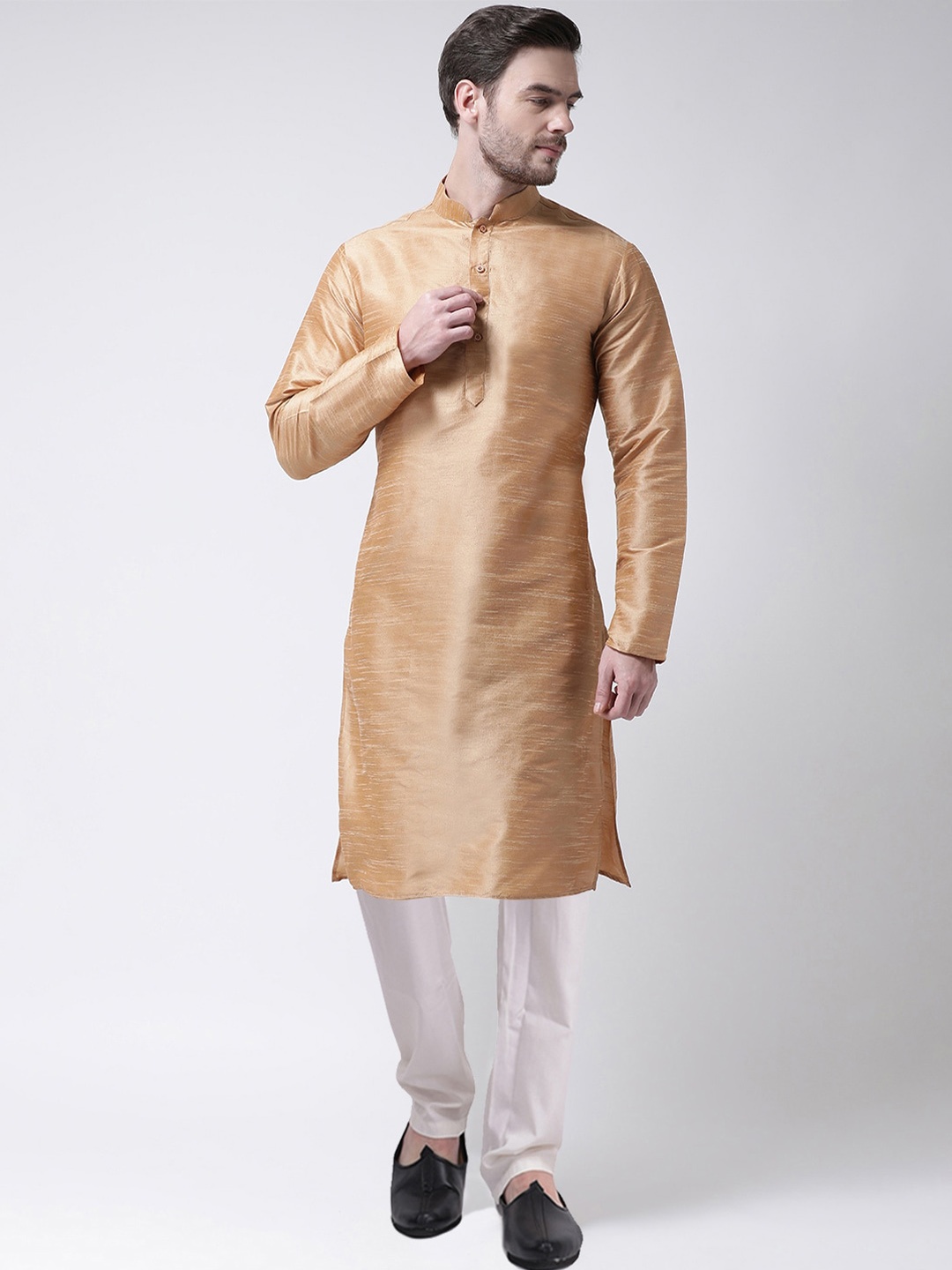 

SG LEMAN Men Raw Silk Kurta with Churidar, Gold