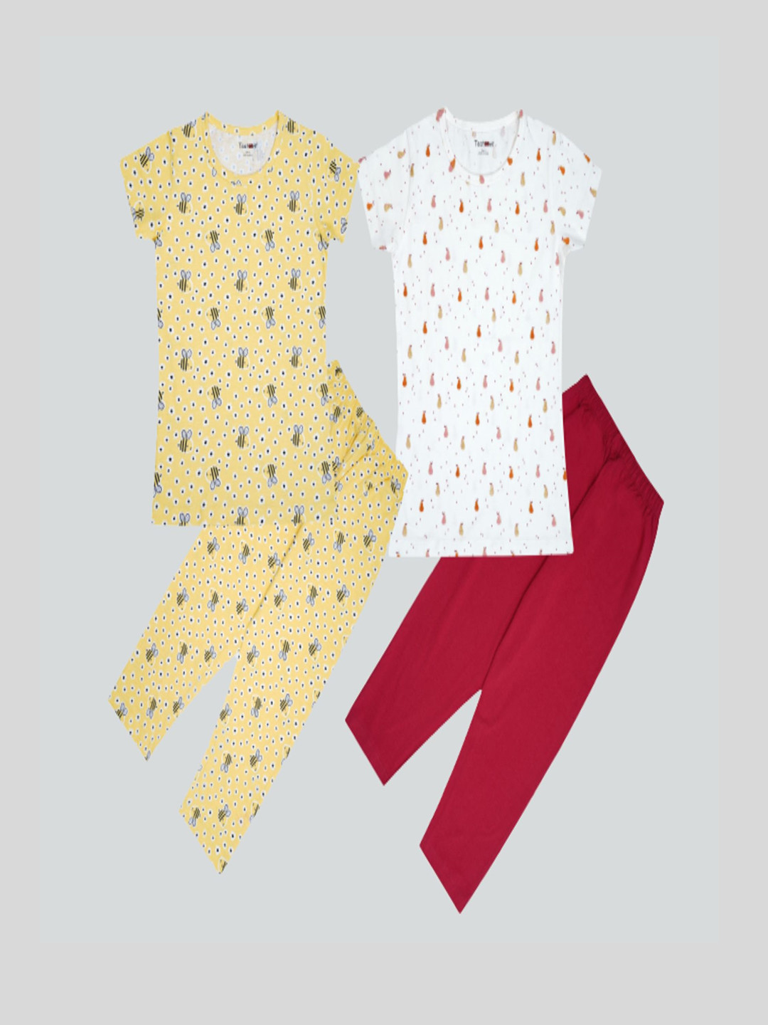 

Taatoom Girls Pack Of 2 Printed Pure Cotton Night Suit, Maroon