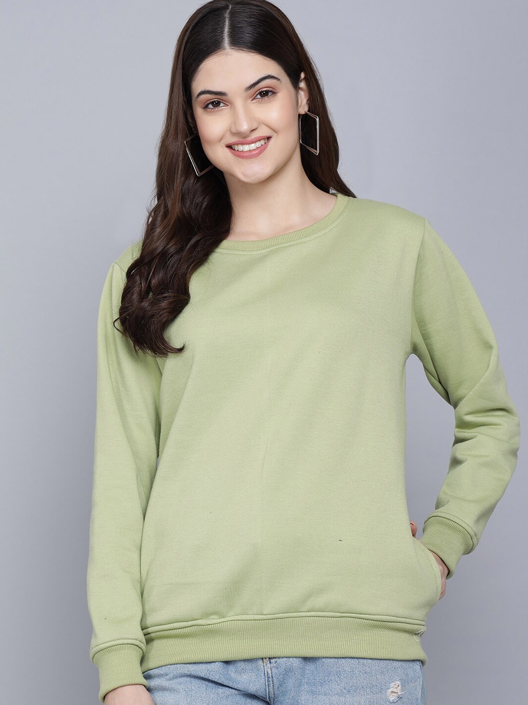 

FLAMBOYANT Women Green Fleece Sweatshirt