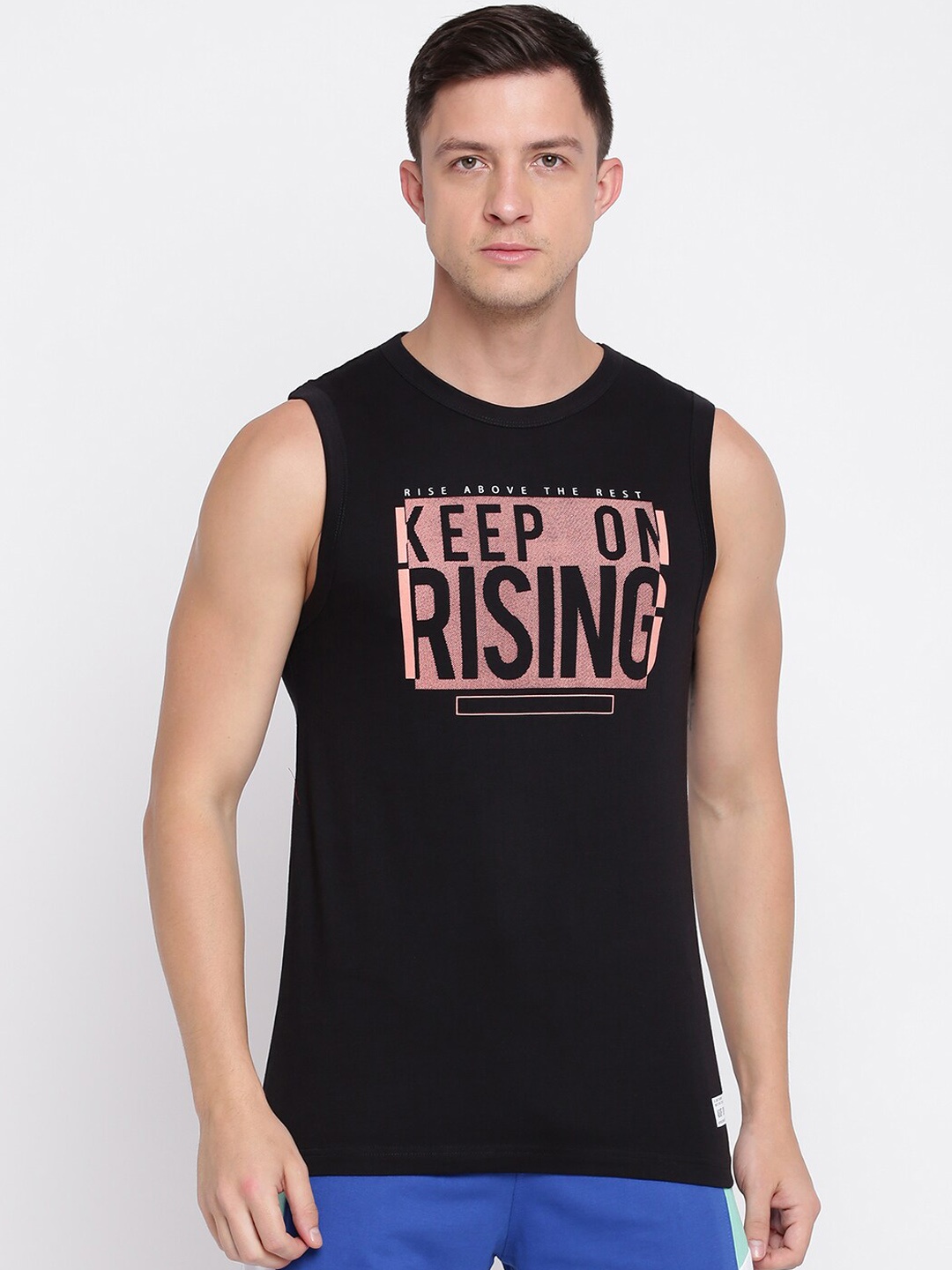 

abof Men Black Printed Cotton Basic Innerwear Vests