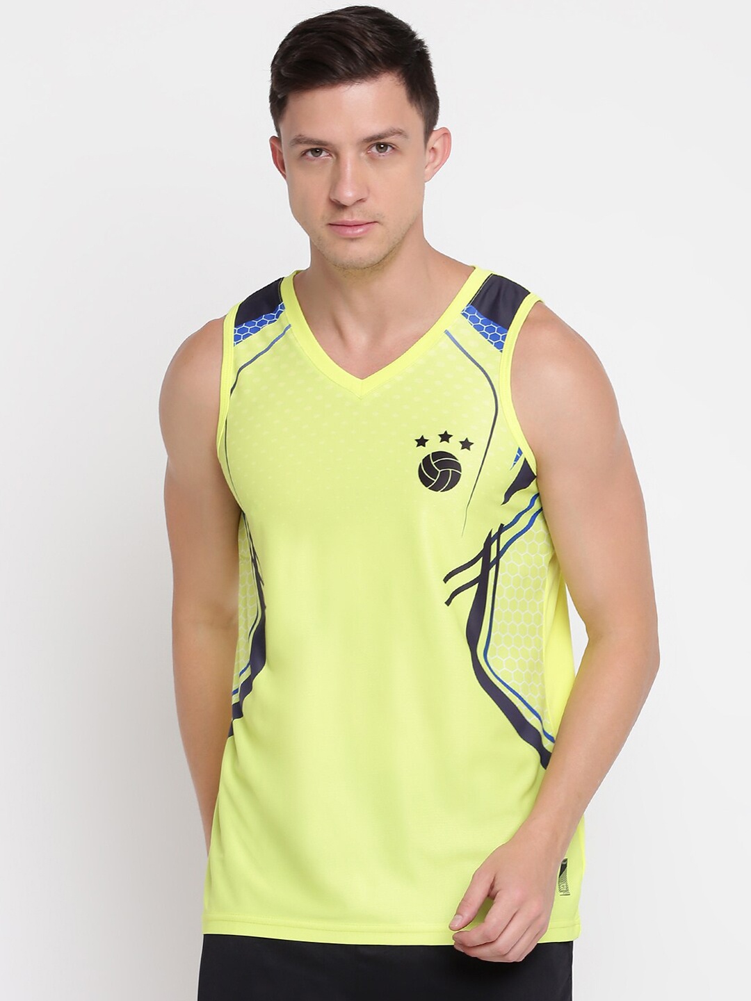 

abof Men Yellow Printed Basic V-Neck Regular Fit Innerwear Vests