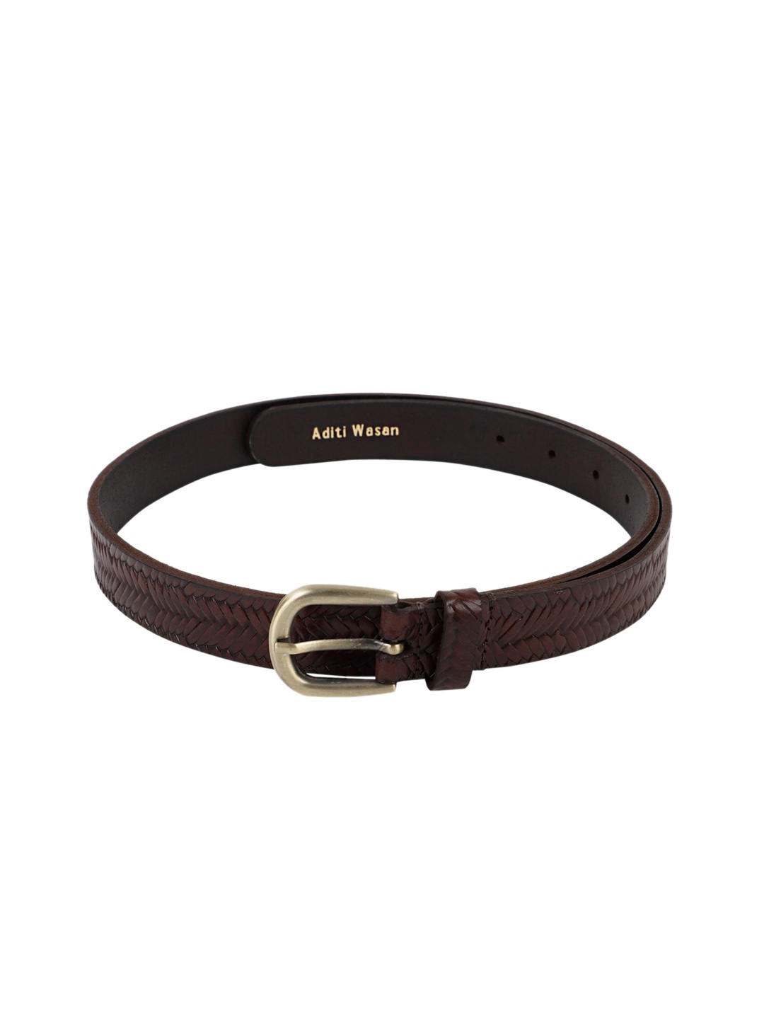 

Aditi Wasan Women Coffee Brown Woven Design Leather Belt